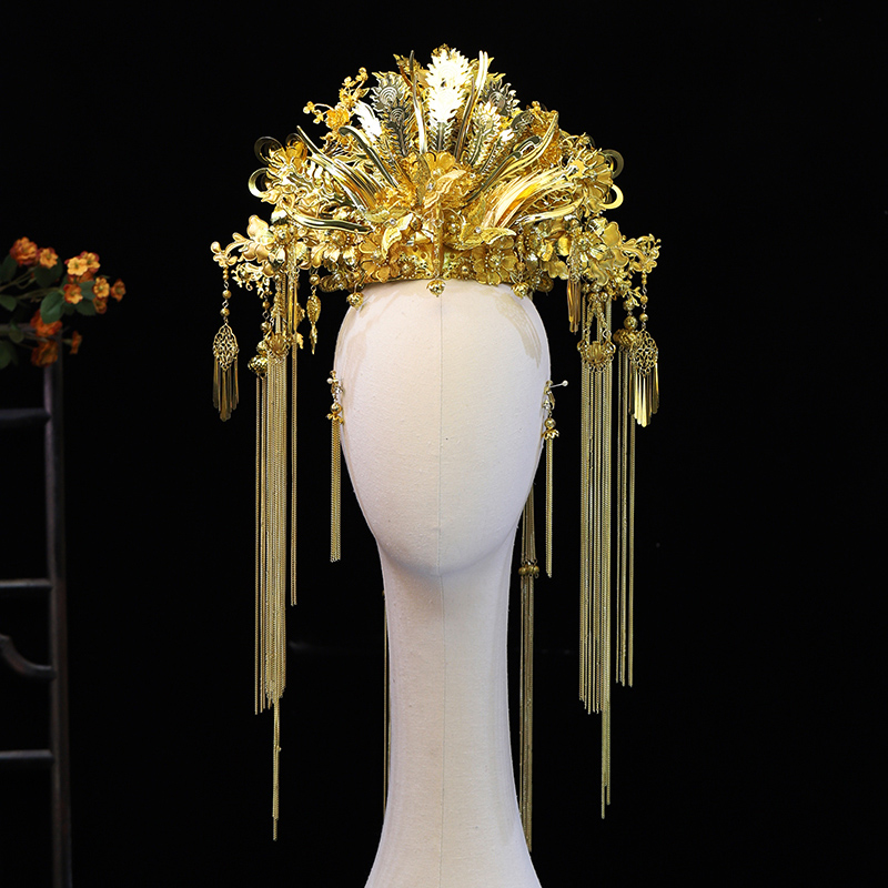 全金色汉服婚嫁凤冠新款高端中式婚礼新娘头饰凤凰发冠皇后大婚