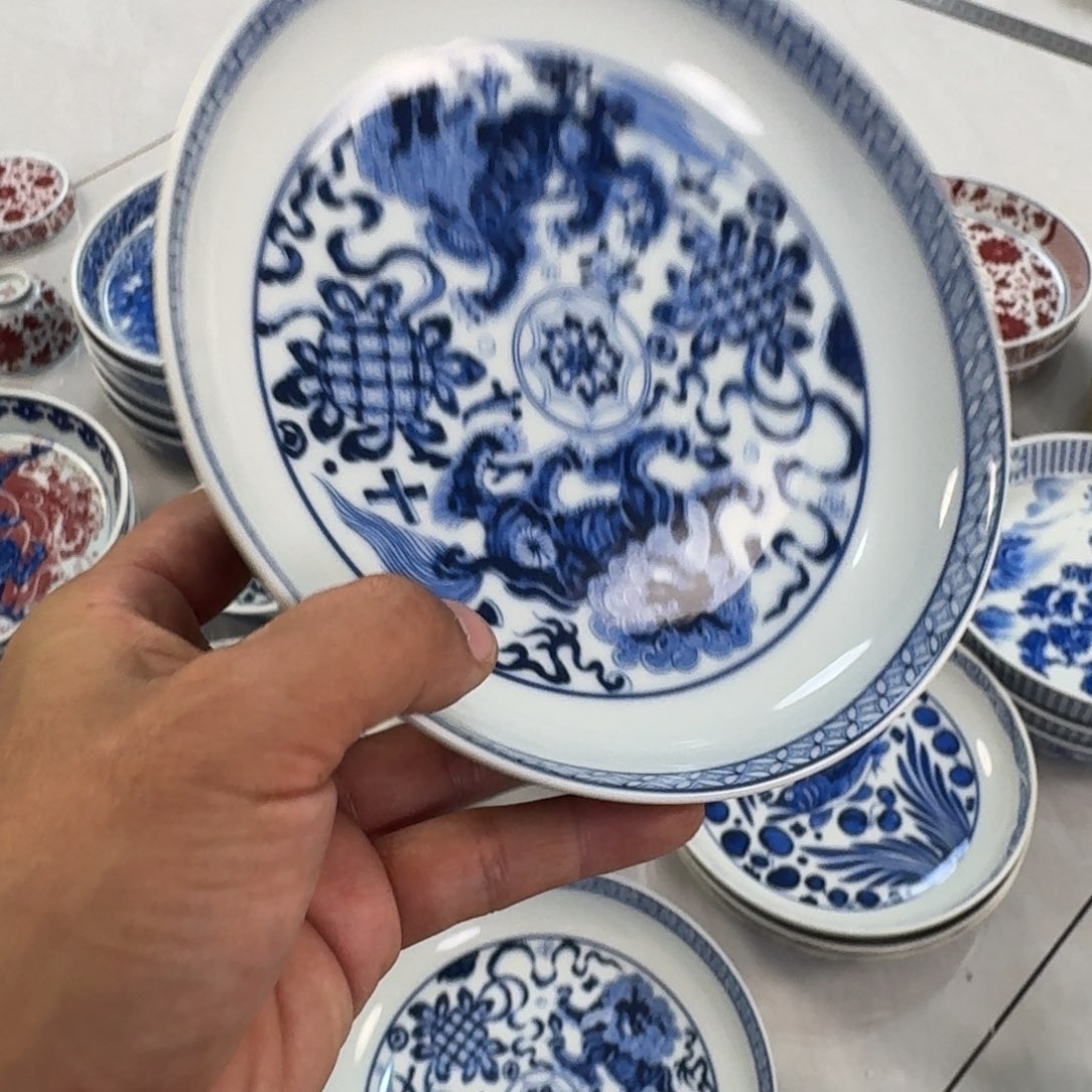 摆件陶青花狮子大壶承