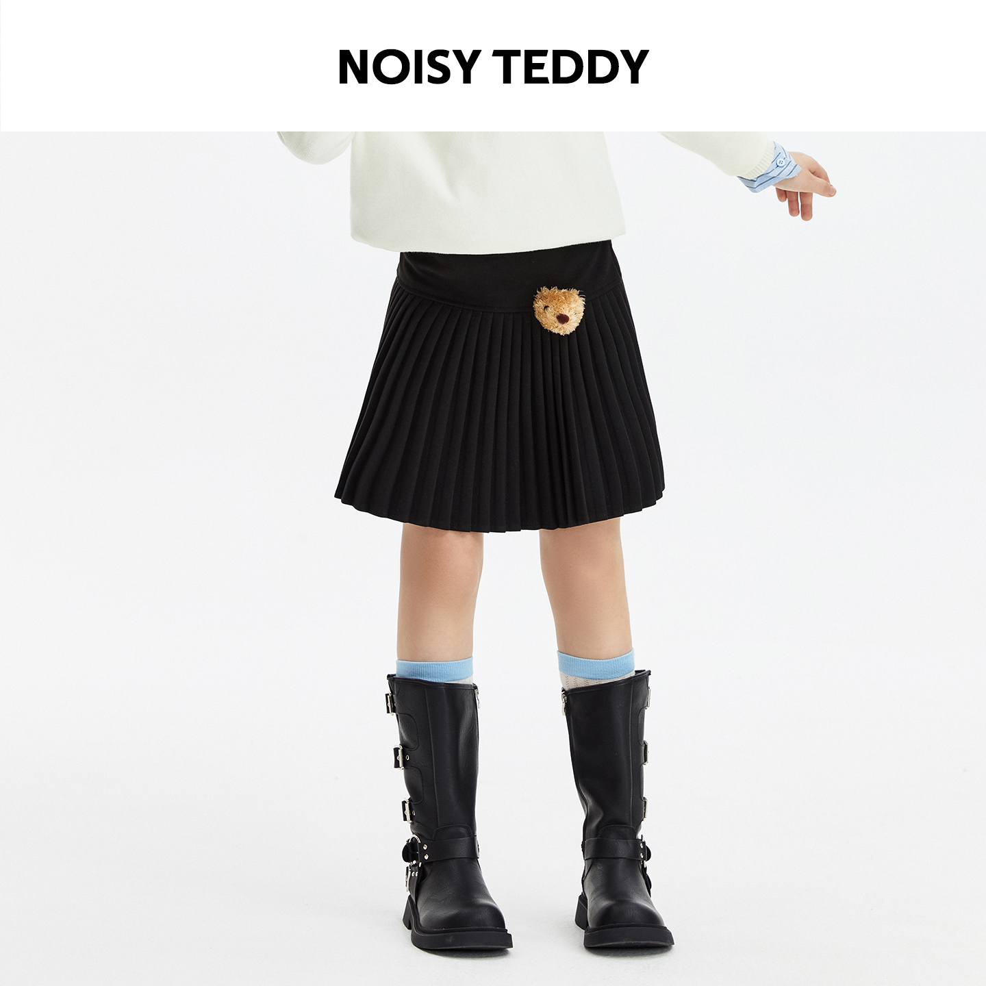 NOISY TEDDY25年秋季新款可爱熊头简约纯色女士休闲半身裙舒适童