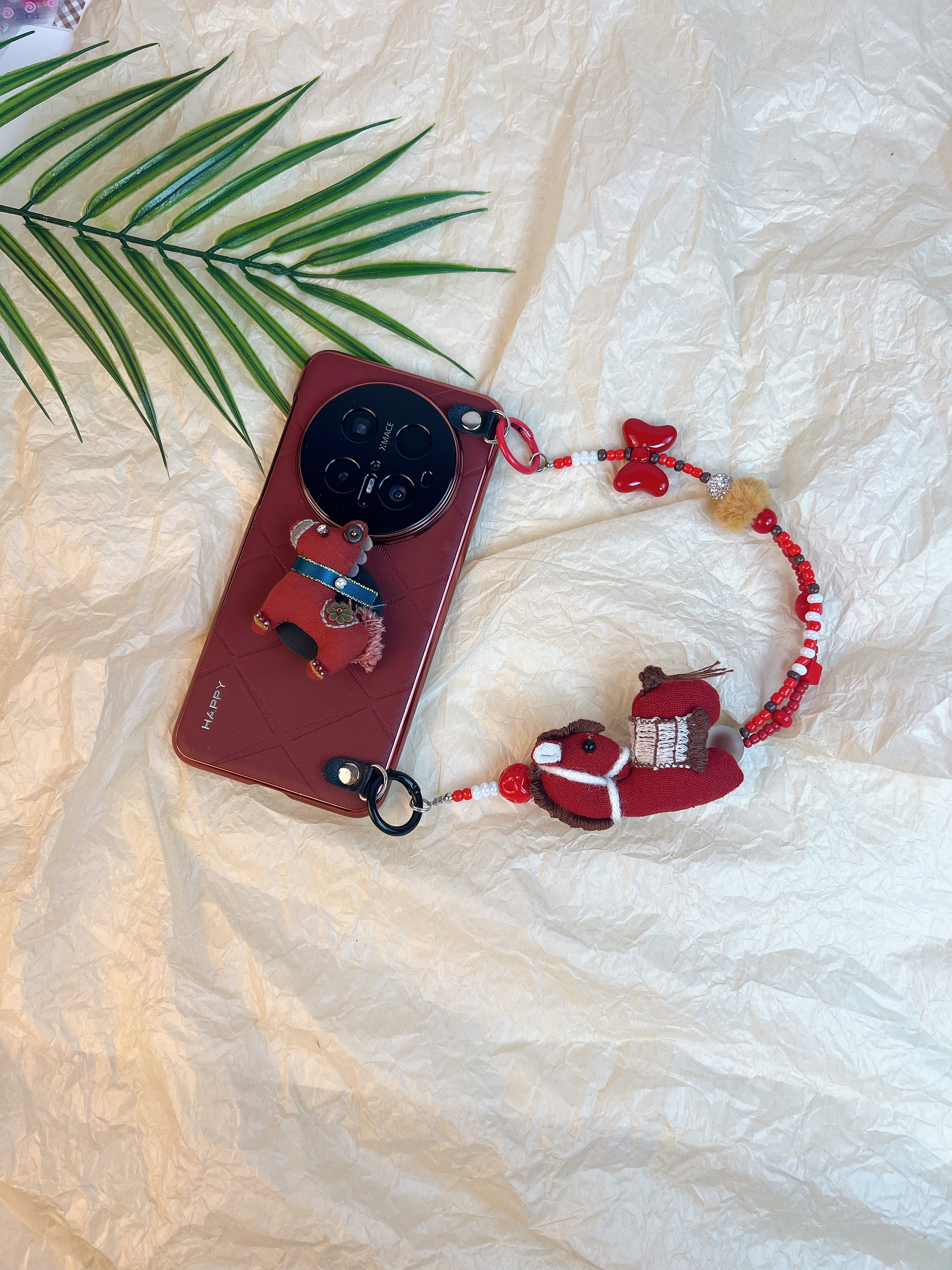 品申原创小众香颂酒红小马支架手提链条适用华为mate80pro手机壳