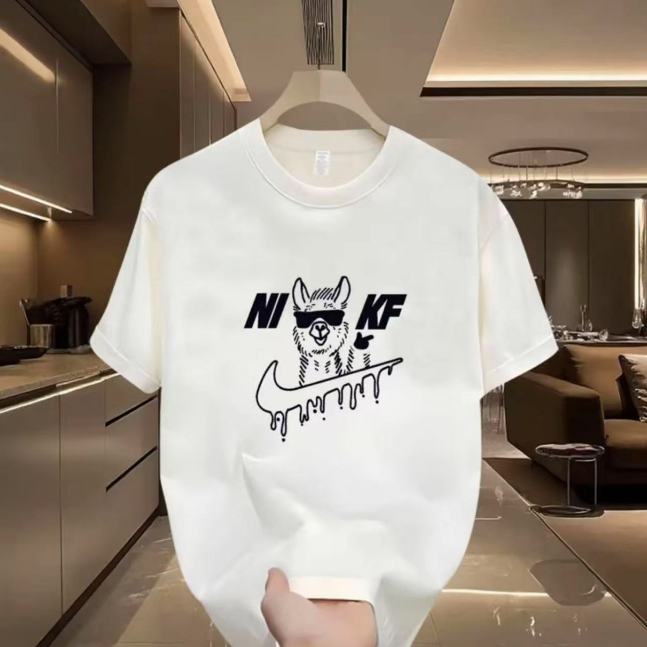 夏季短袖男女休闲上衣透气时尚百搭圆领印花T恤 NI狗