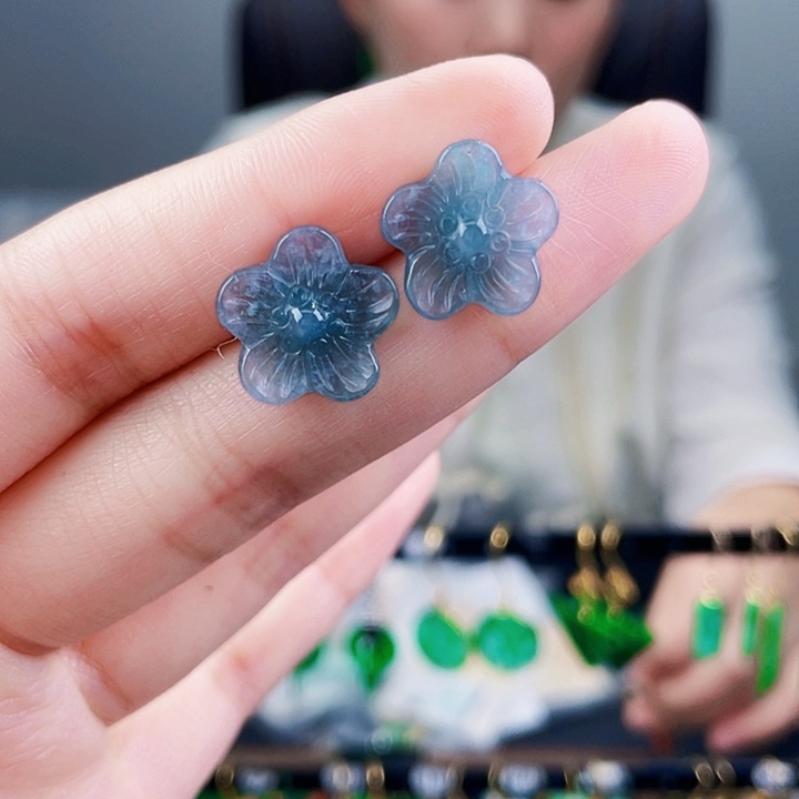 翡翠耳饰银S925镶嵌饰品