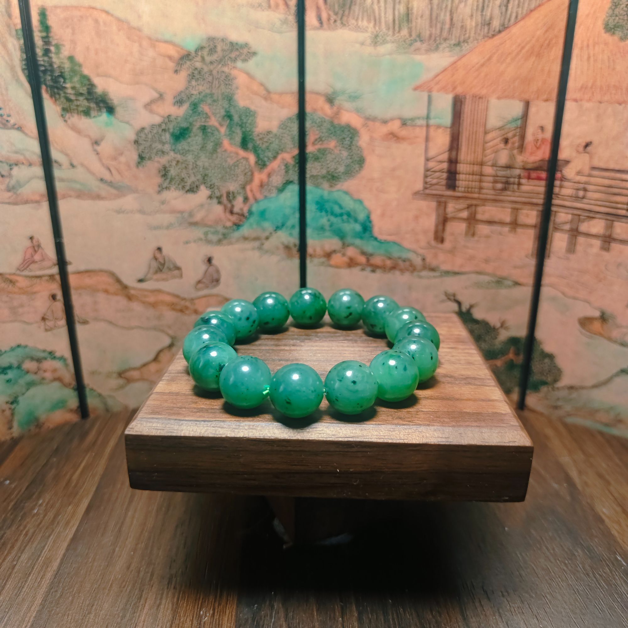 N和田玉碧玉圆珠手串（卡14）2312