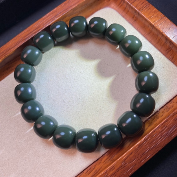 天然和田玉格尔木青玉黑青深蓝调一细特细老料12mm老型手串手链