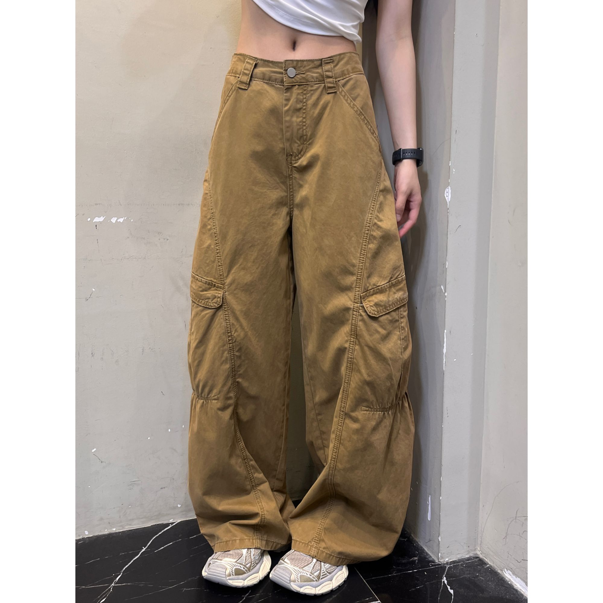 凡Fan【特调解构】美式复古弯刀休闲裤多口袋廓形褶皱工装裤