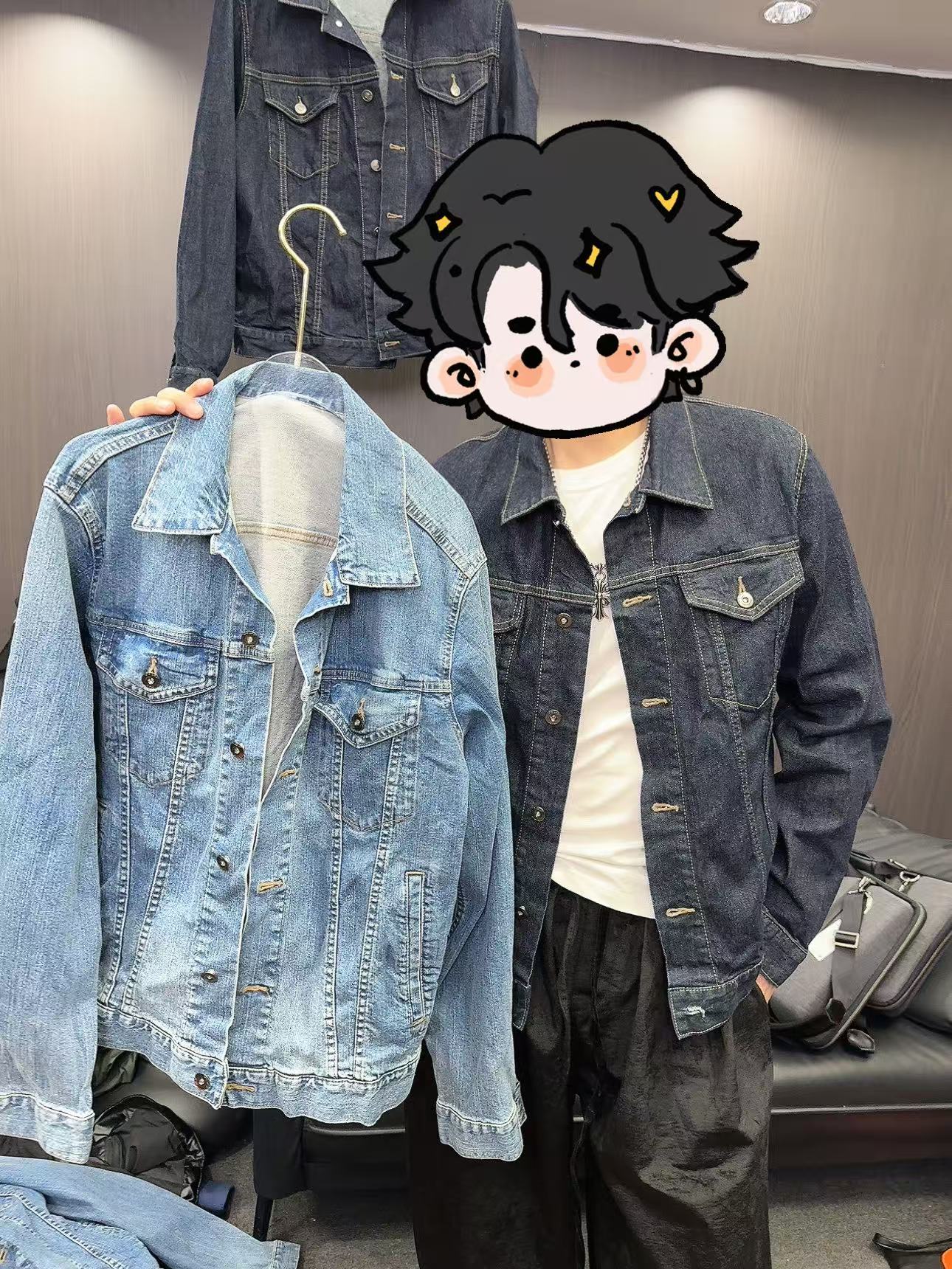 32999-潮流男女同款夹克休闲牛仔外套质感无口袋-F