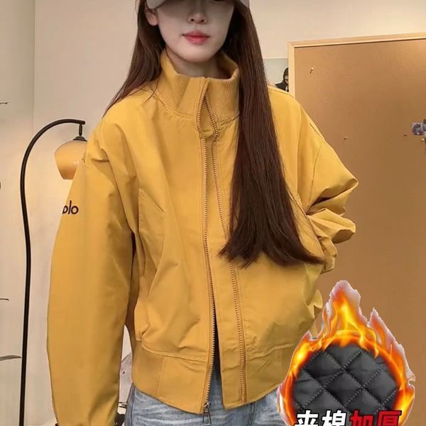 百搭棒球服立领长袖复古韩版美式秋季外套拉链女保暖加棉短外套