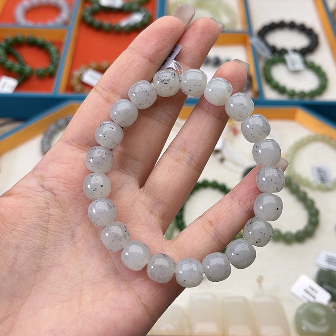 和田玉未镶嵌手链w21白底青花9*10