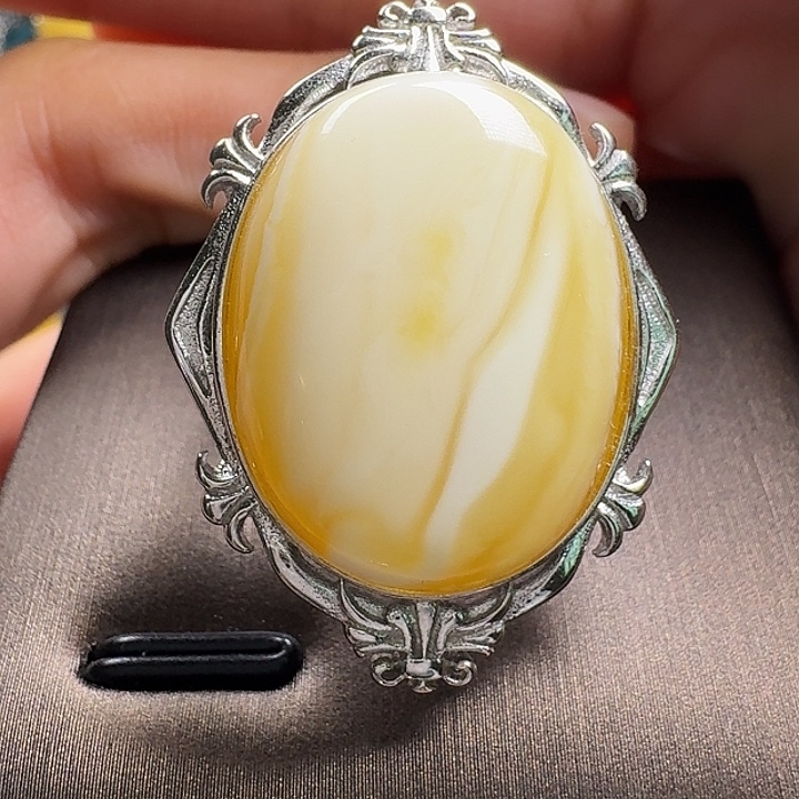 蜜蜡银S925镶嵌戒指戒指