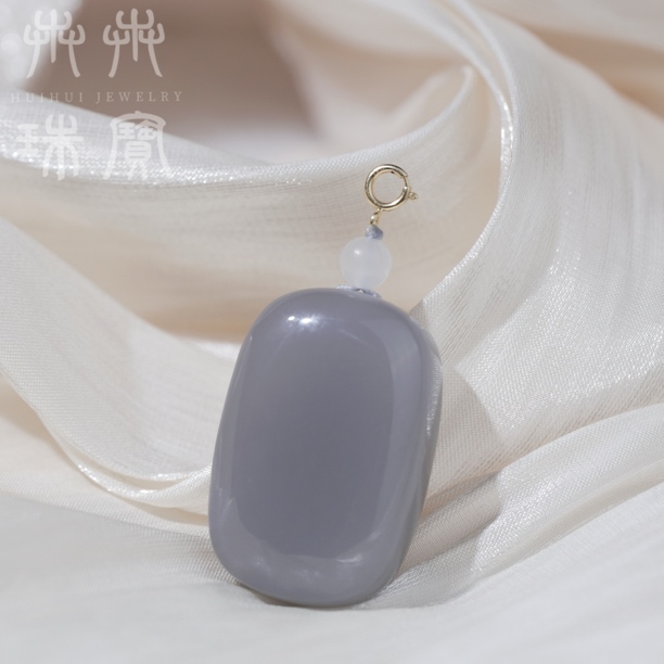 【岚安】烟紫无事牌天然和田玉烟紫无事牌➕18K金万能扣头