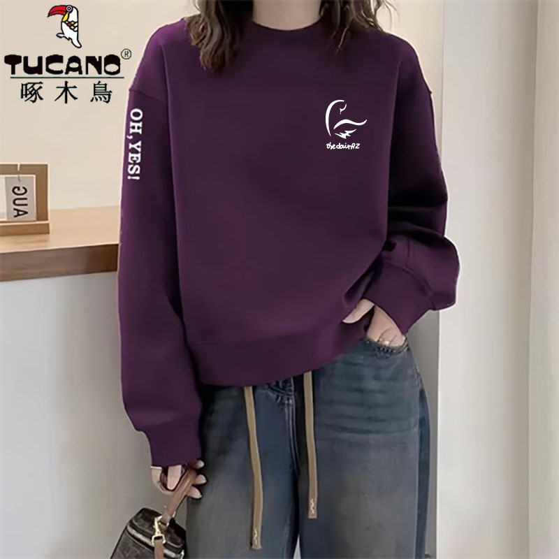 啄木鸟纯棉百搭显瘦减龄卫衣女洋气设计感小众字母印花外穿上衣服