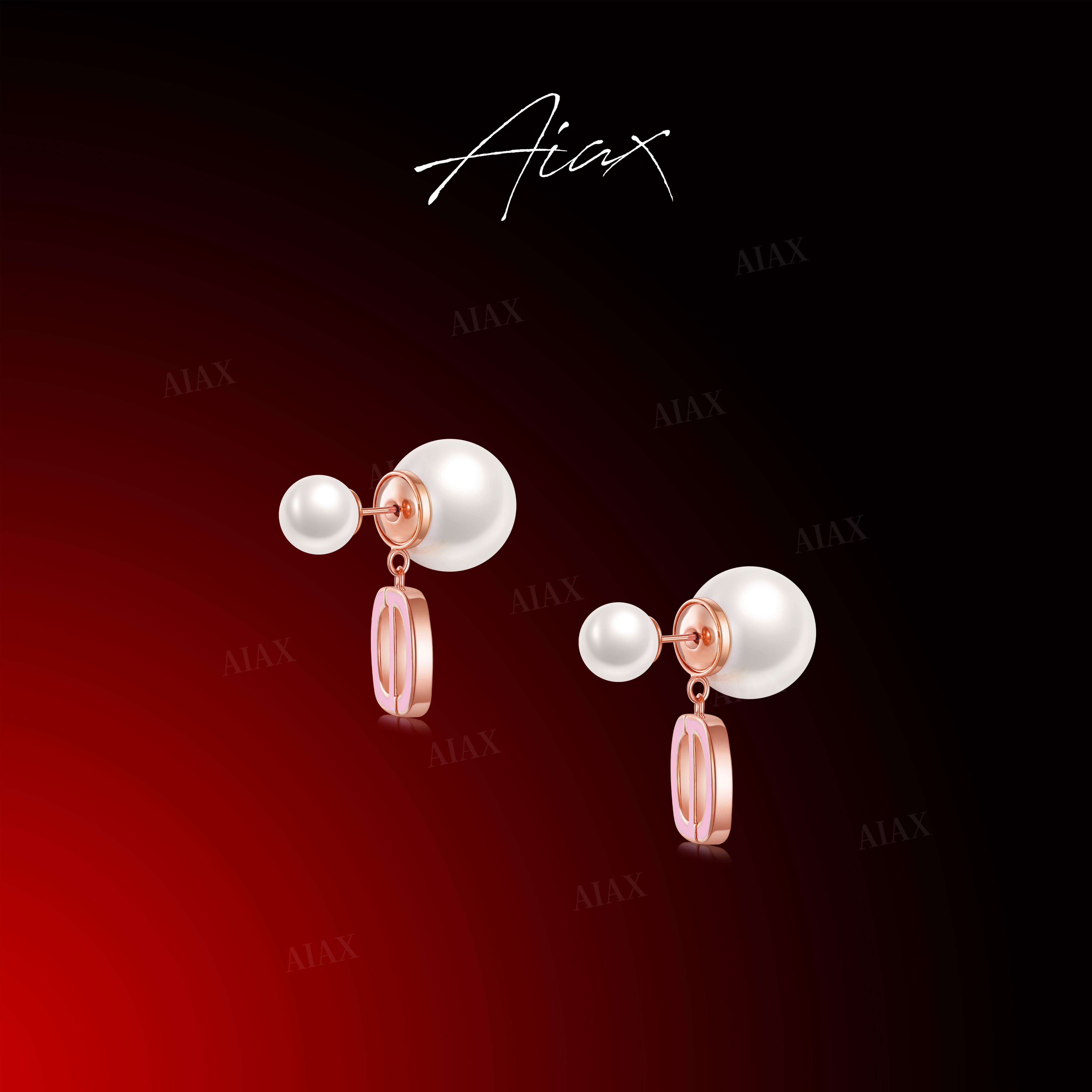 AIAX 镀K金 轻奢简约气质名媛字母珠珠蛇年红色耳环TSL966