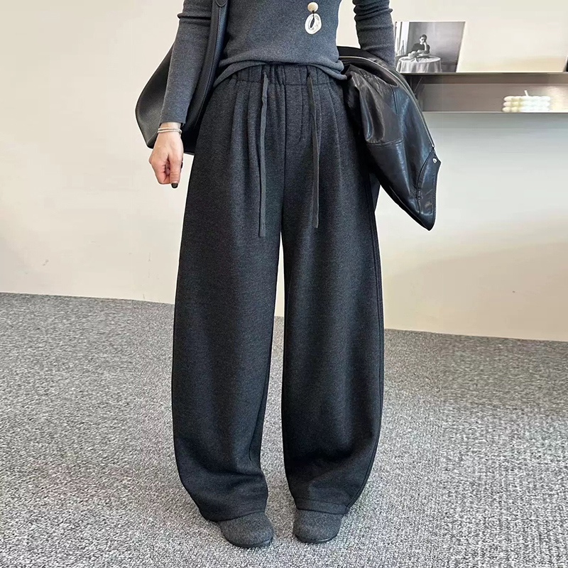 25298福利NIURUI纽芮冬季新款韩版抽绳加厚加绒阔腿休闲裤女长裤