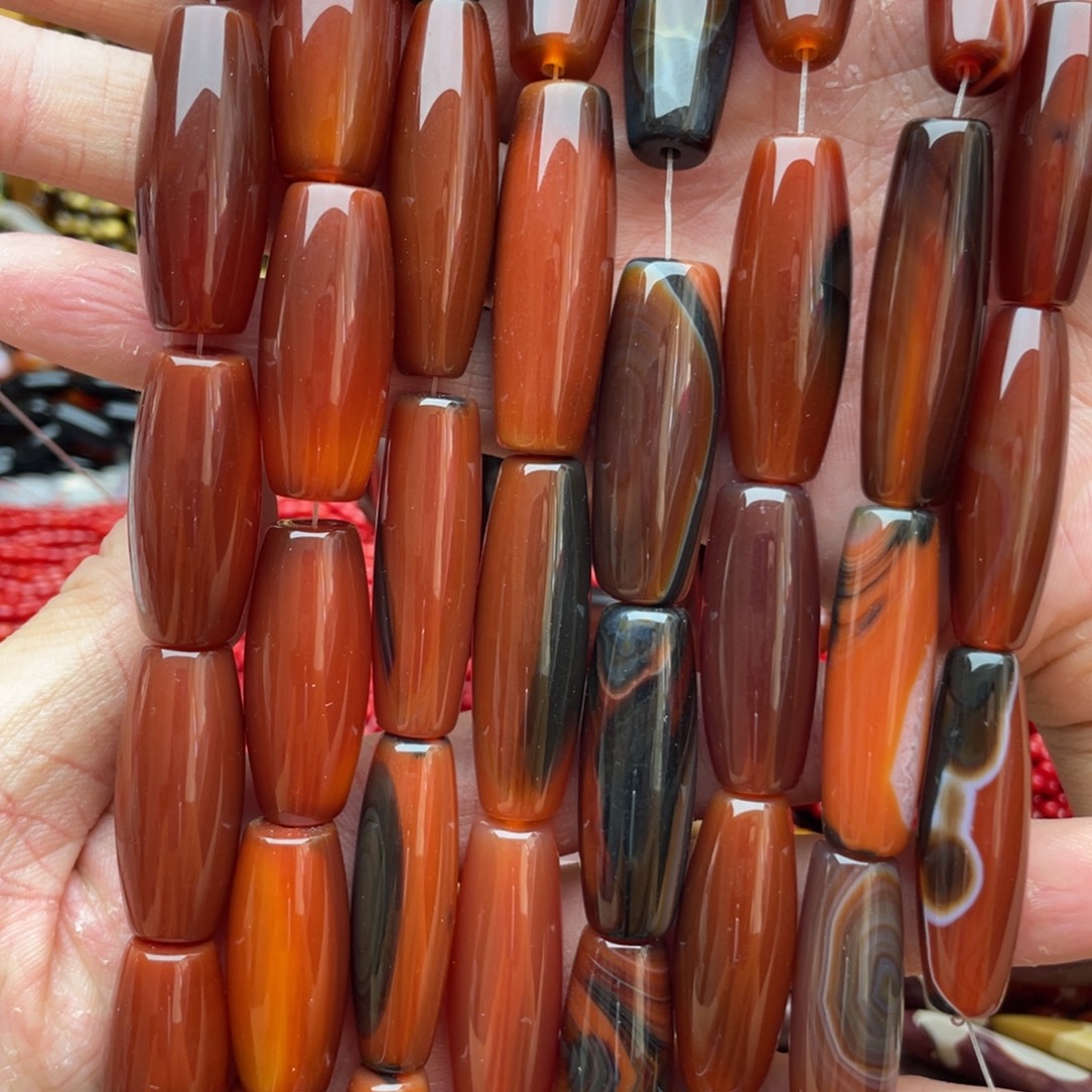 未镶嵌玛瑙/玉髓珠宝半成品红玛瑙天竺1条卡12