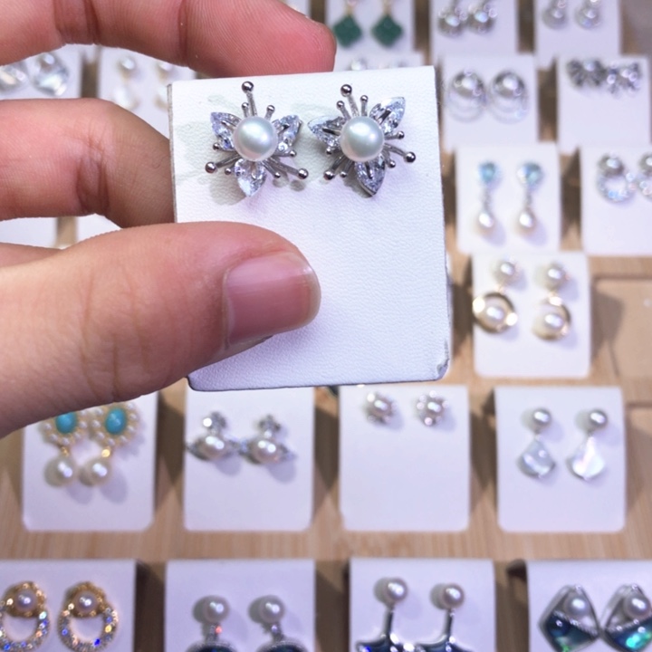 淡水珍珠耳饰银S925镶嵌