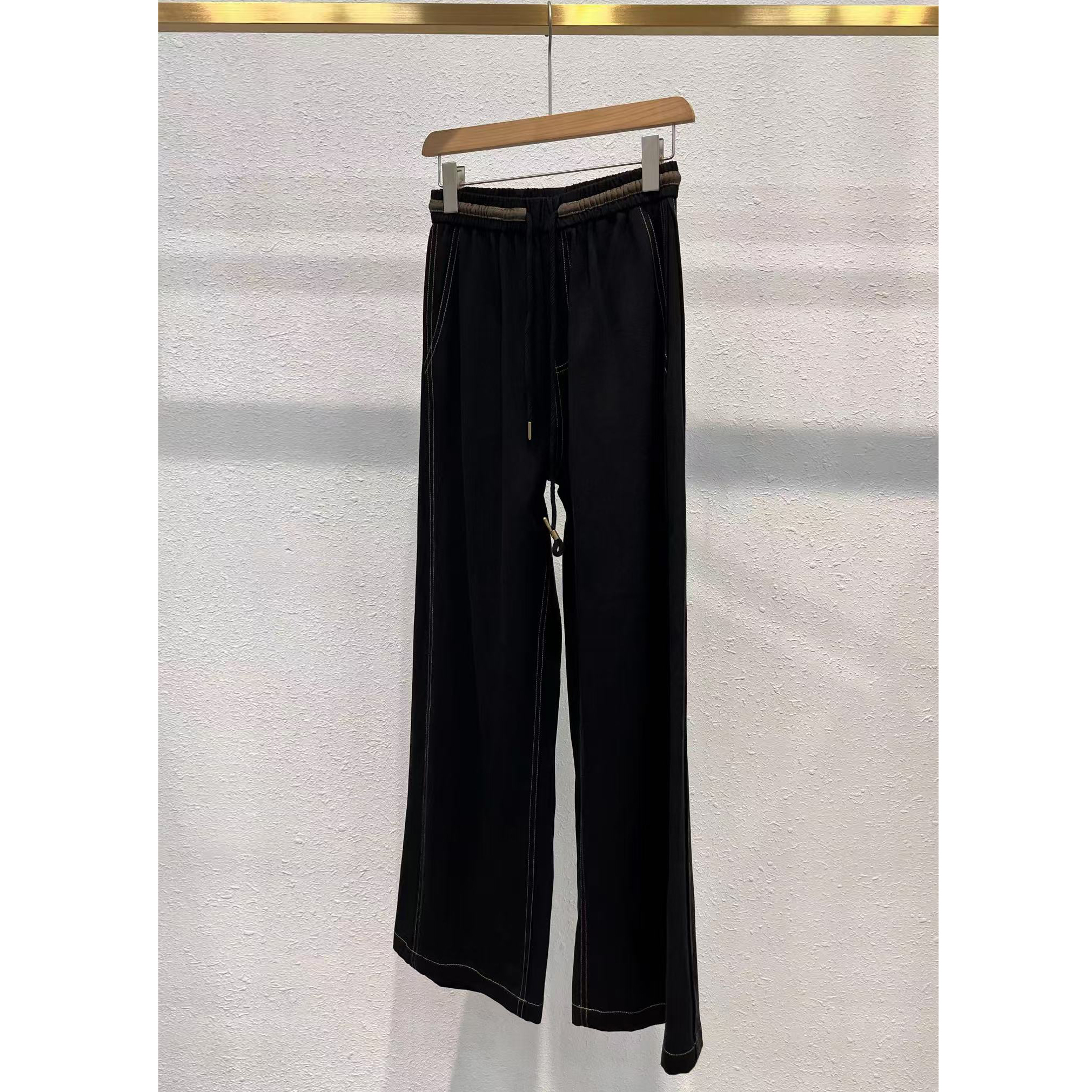 抽绳明线设计休闲裤撞色松紧腰直筒裤GM25003