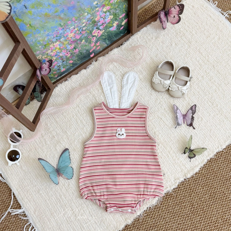 夏季新品彩虹兔背心包屁2025新款女宝宝夏季多巴胺色系背带包屁