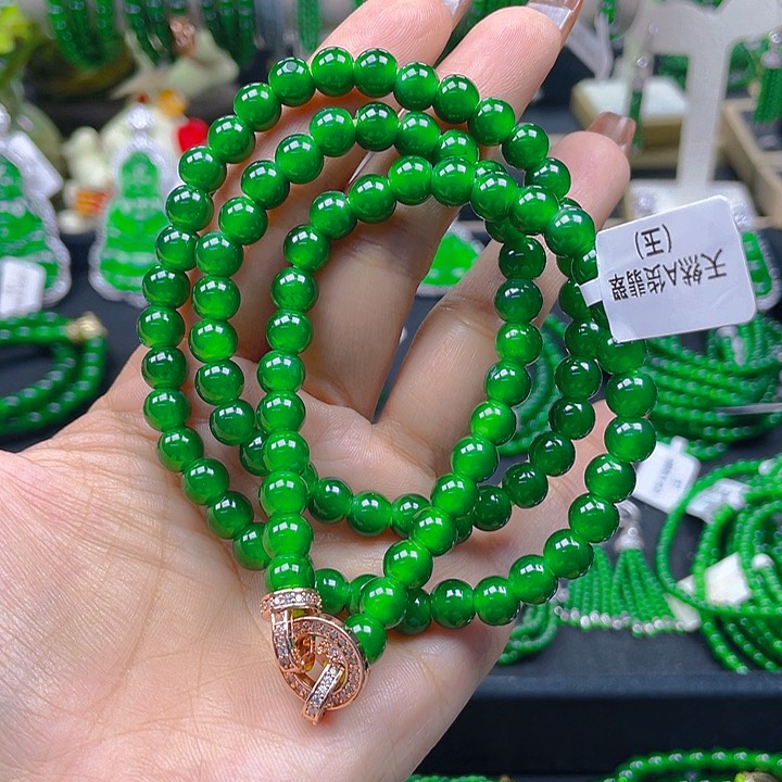 翡翠未镶嵌颈饰阳绿项链7