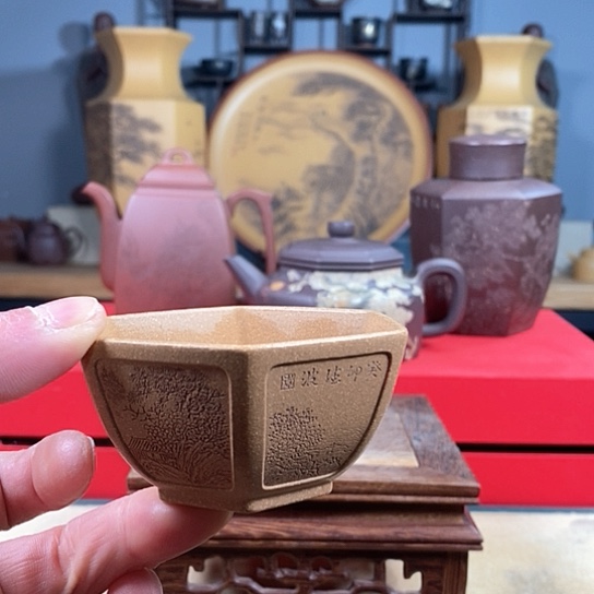 紫砂茶杯茶*全手杯高工作品山水