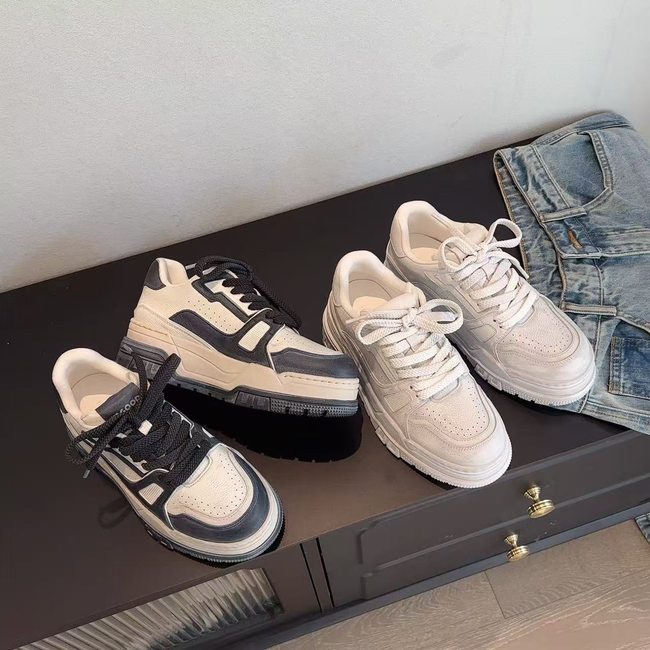 【欧货】I'M GOOD 水洗牛皮做旧复古厚底休闲板鞋 跟高5CM 968-138