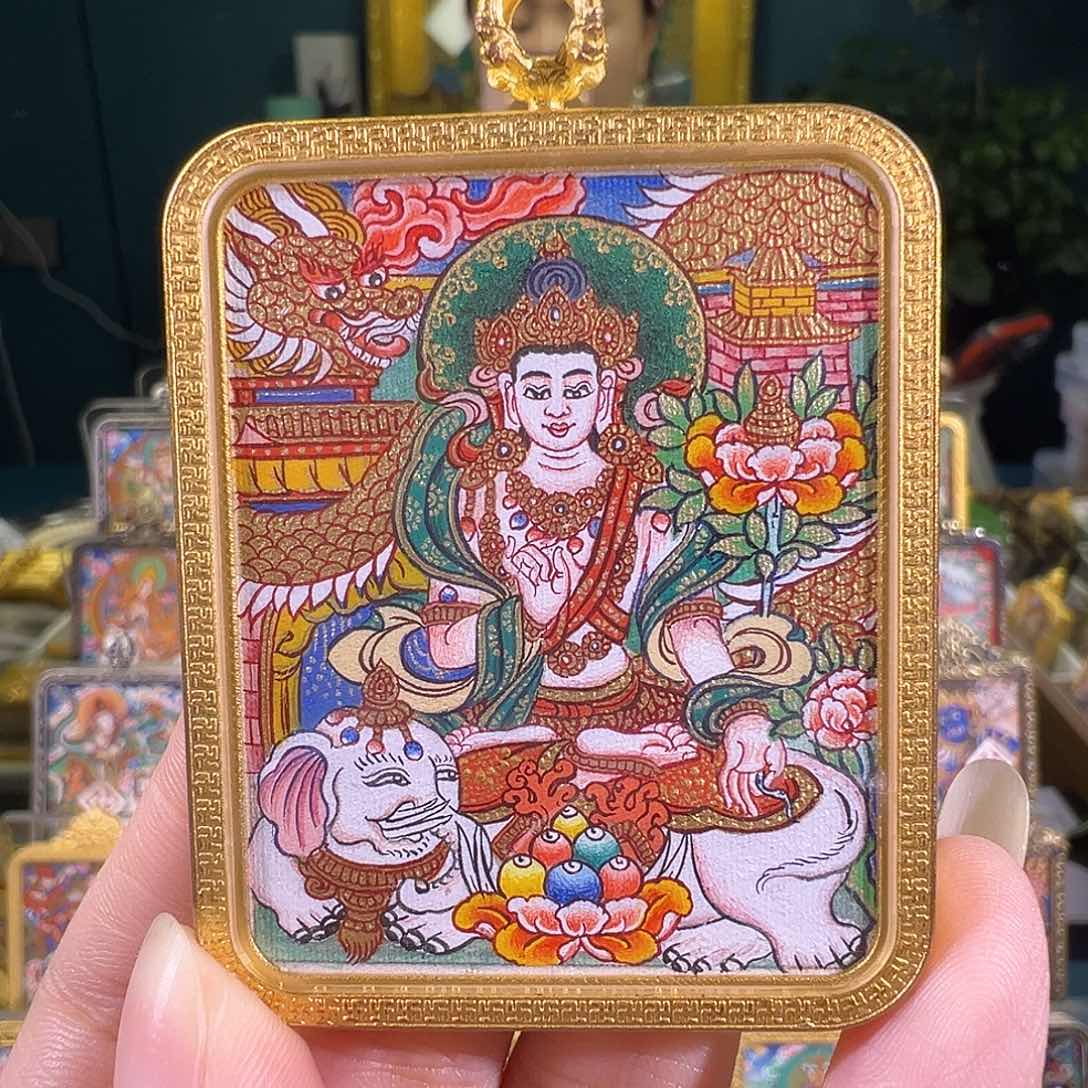 吊坠普贤热贡纯手绘唐卡