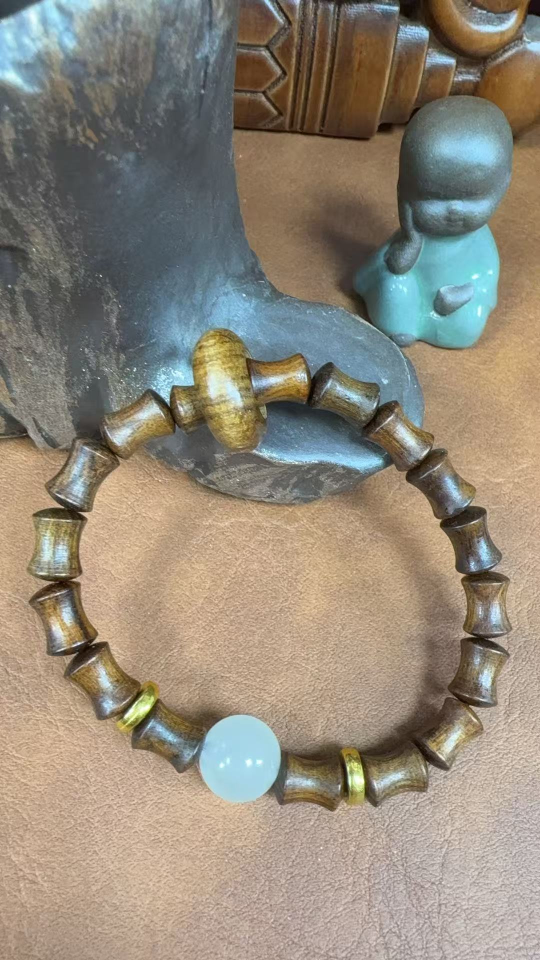 天然绿檀竹节手串1003