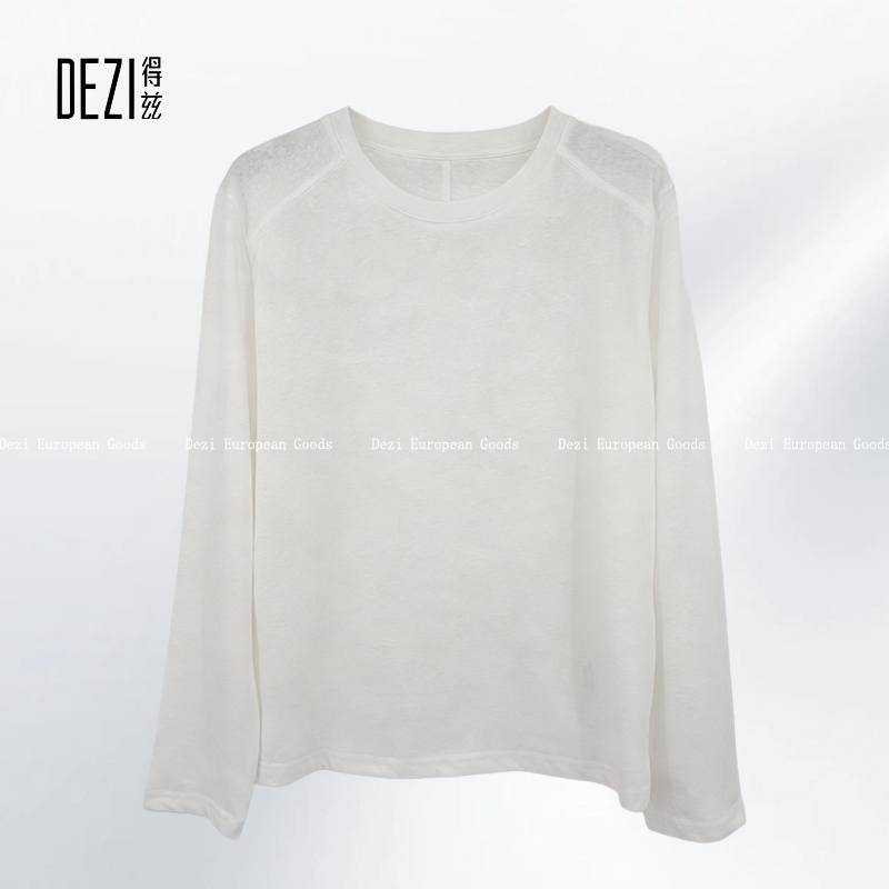 DEZI女长袖圆领精梳棉T恤百搭简约舒适时尚D359899
