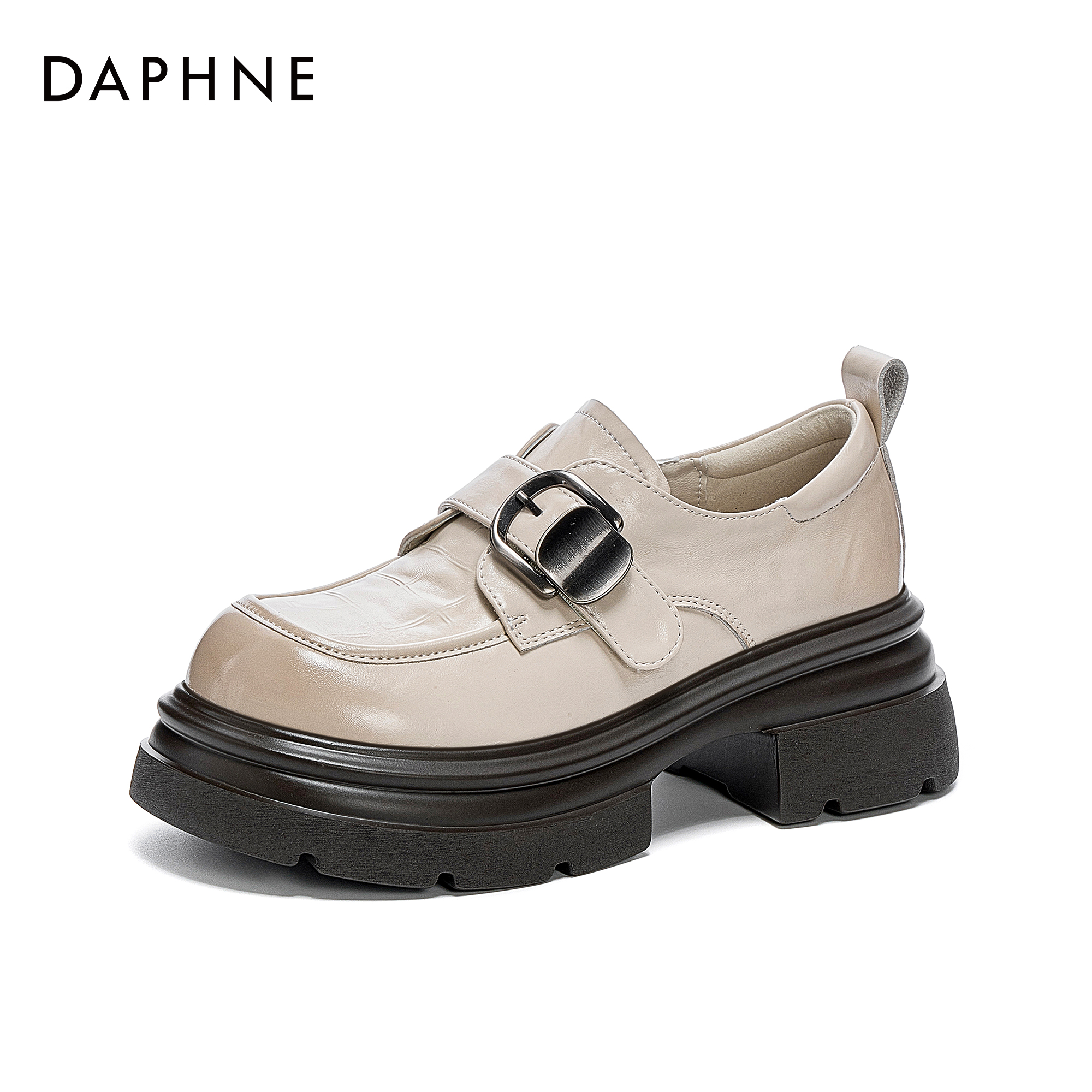 达芙妮2025春季高跟舒适简约轻便一脚蹬时尚百搭圆头厚底乐福鞋