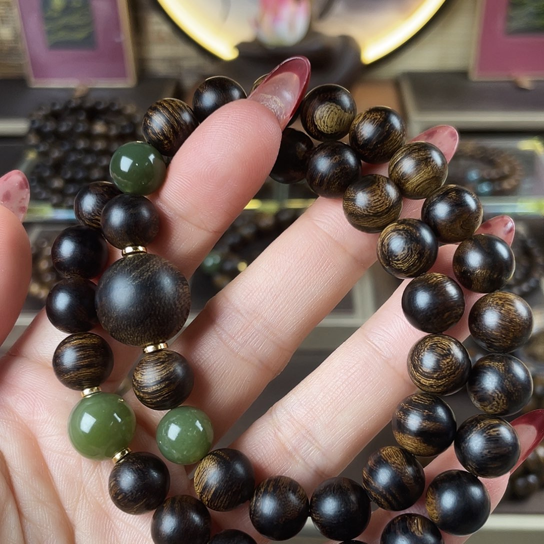 孤***苑手串沉香越南芽庄老白棋玉化老料瘤疤虎斑1.0