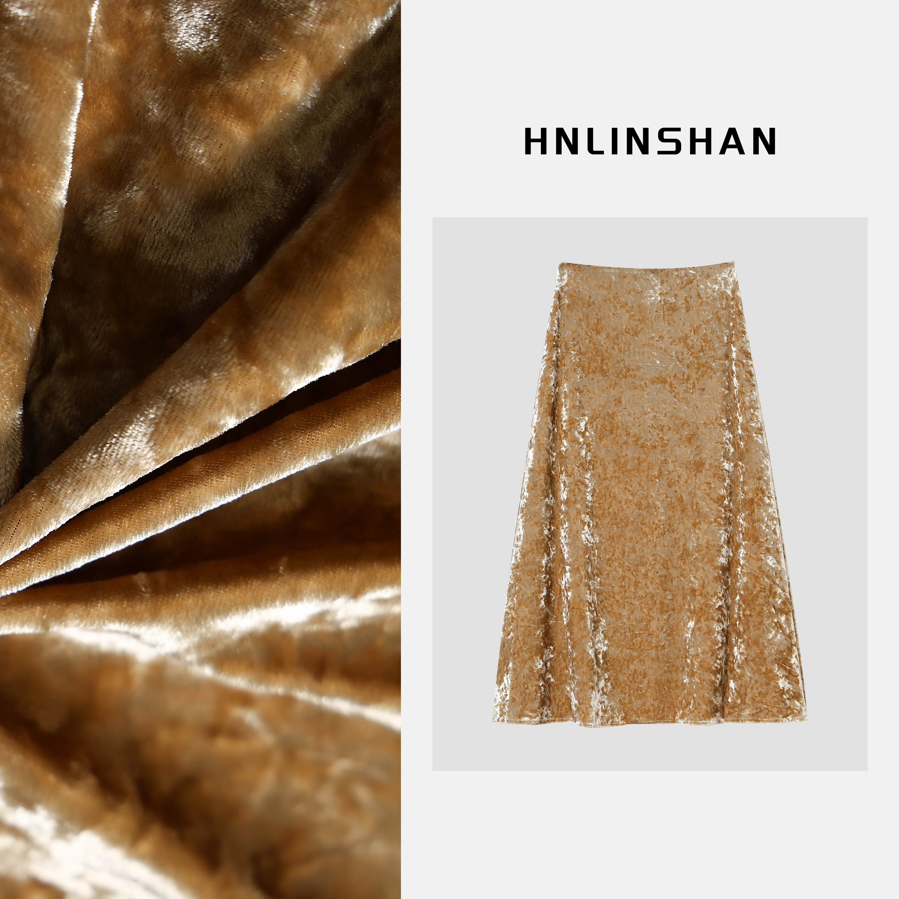 清【繁花】光泽感弹力冰花丝绒半裙BQQ1007