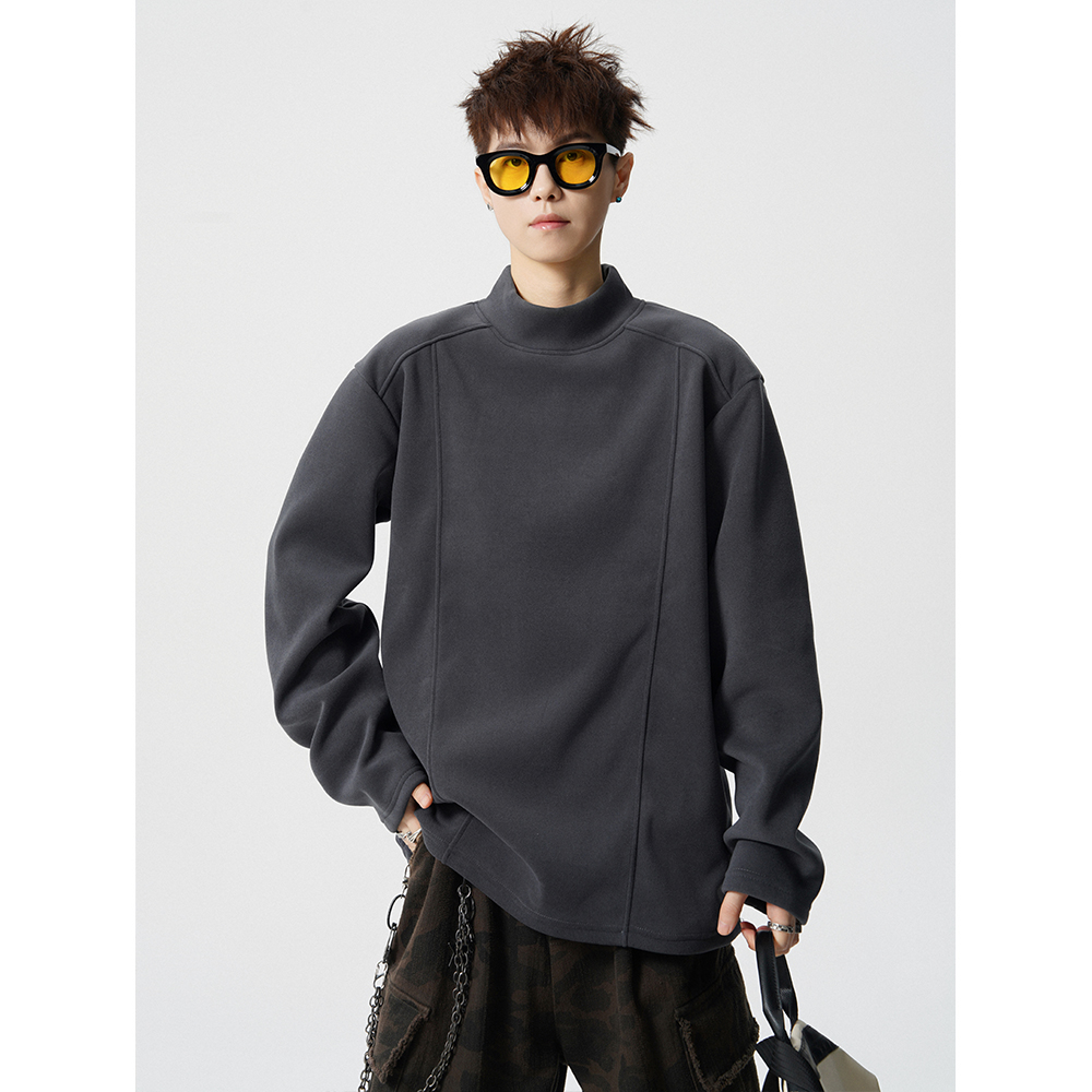 重磅解构德绒感长袖T恤男冬美式纯色保暖打底衫百搭休闲加绒内搭