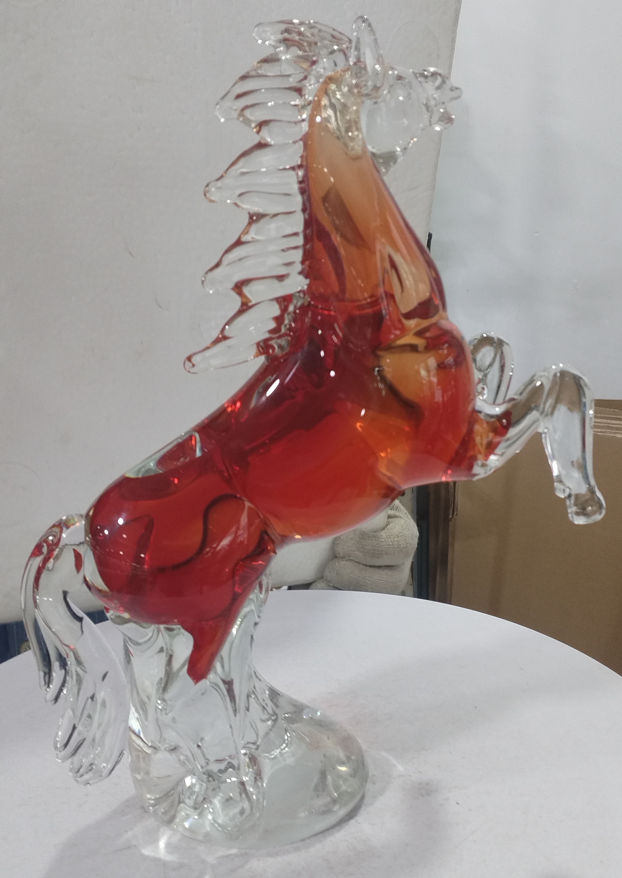 手工琉璃3号中国红反映马到成功桌面摆件