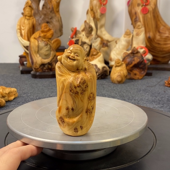 柏木（崖柏）太行崖柏留疤弥勒佛手把件小摆件
