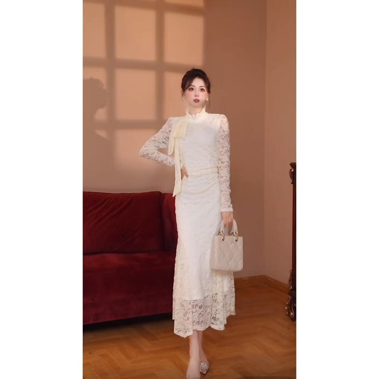 【瑞瑞定制】【加绒加厚】富家千金感重要场合气质小香风连衣裙D4347