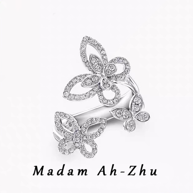 合金合成锆石戒指 新款蝴蝶幻影三重奏高定高奢高版本开口戒指