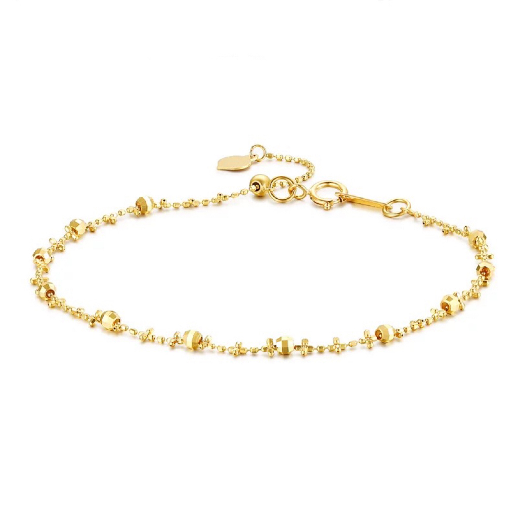 18k金仙女链蹦迪珠抽拉可调节叠戴素链爆闪手饰送礼礼物送女友