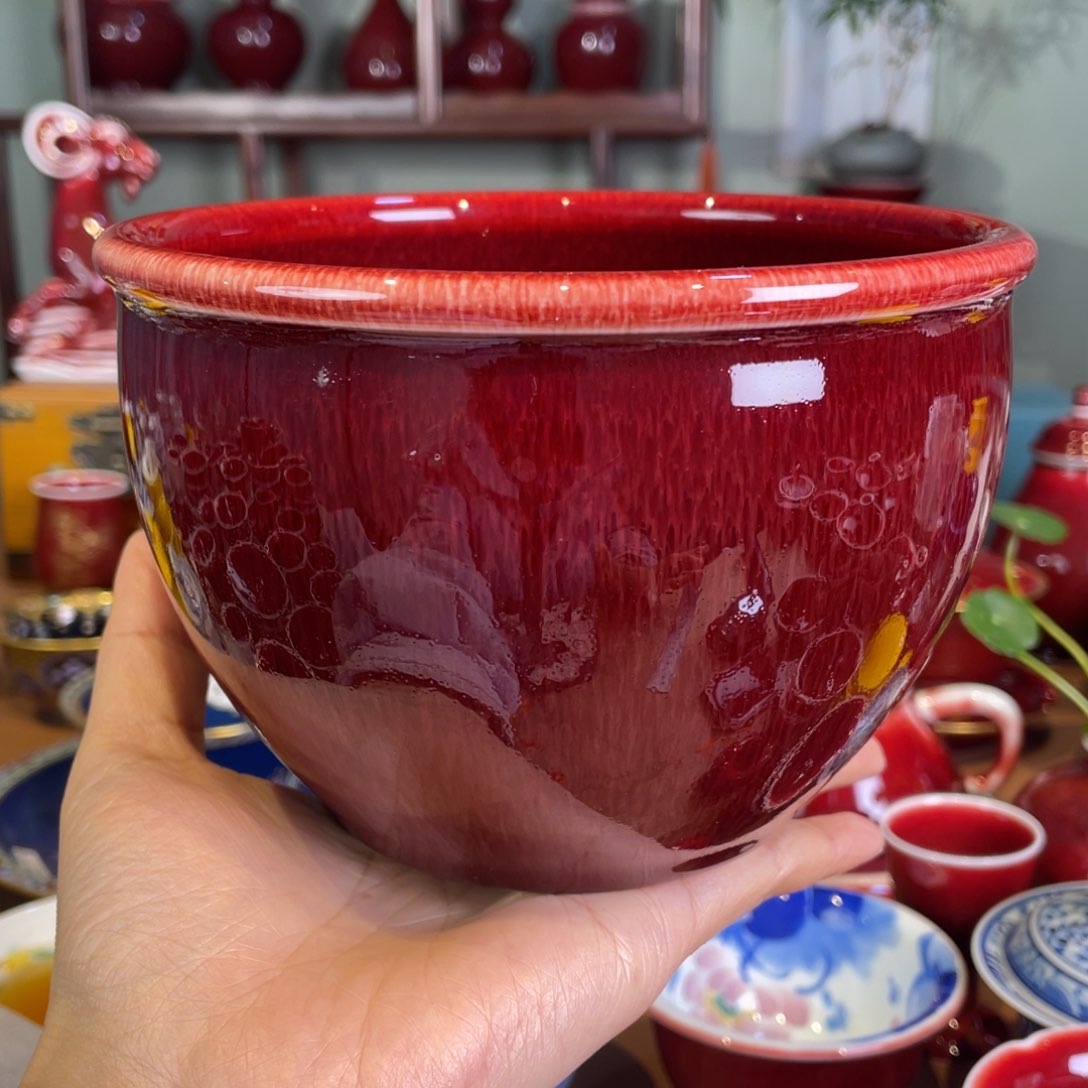 清欢雅玩原矿郎红大风水缸