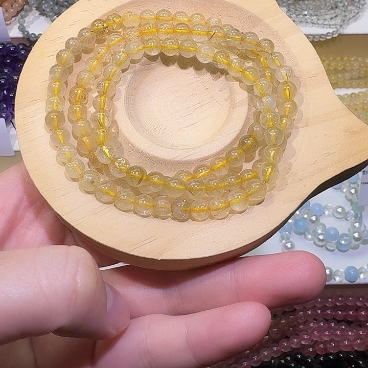 石英质玉未镶嵌手链天然金fa晶手链三圈5mm