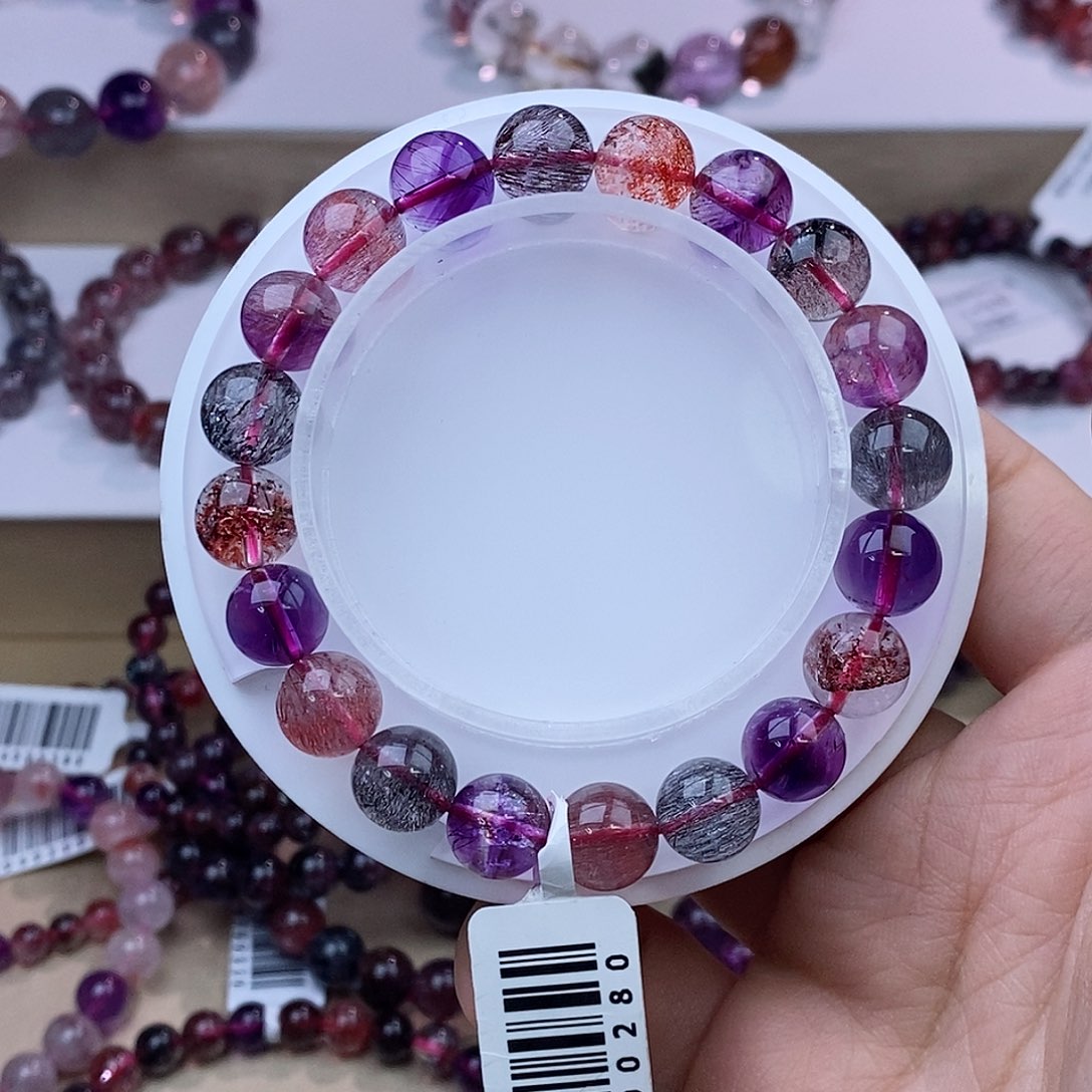 水晶手链未镶嵌黑加仑超七9mm++