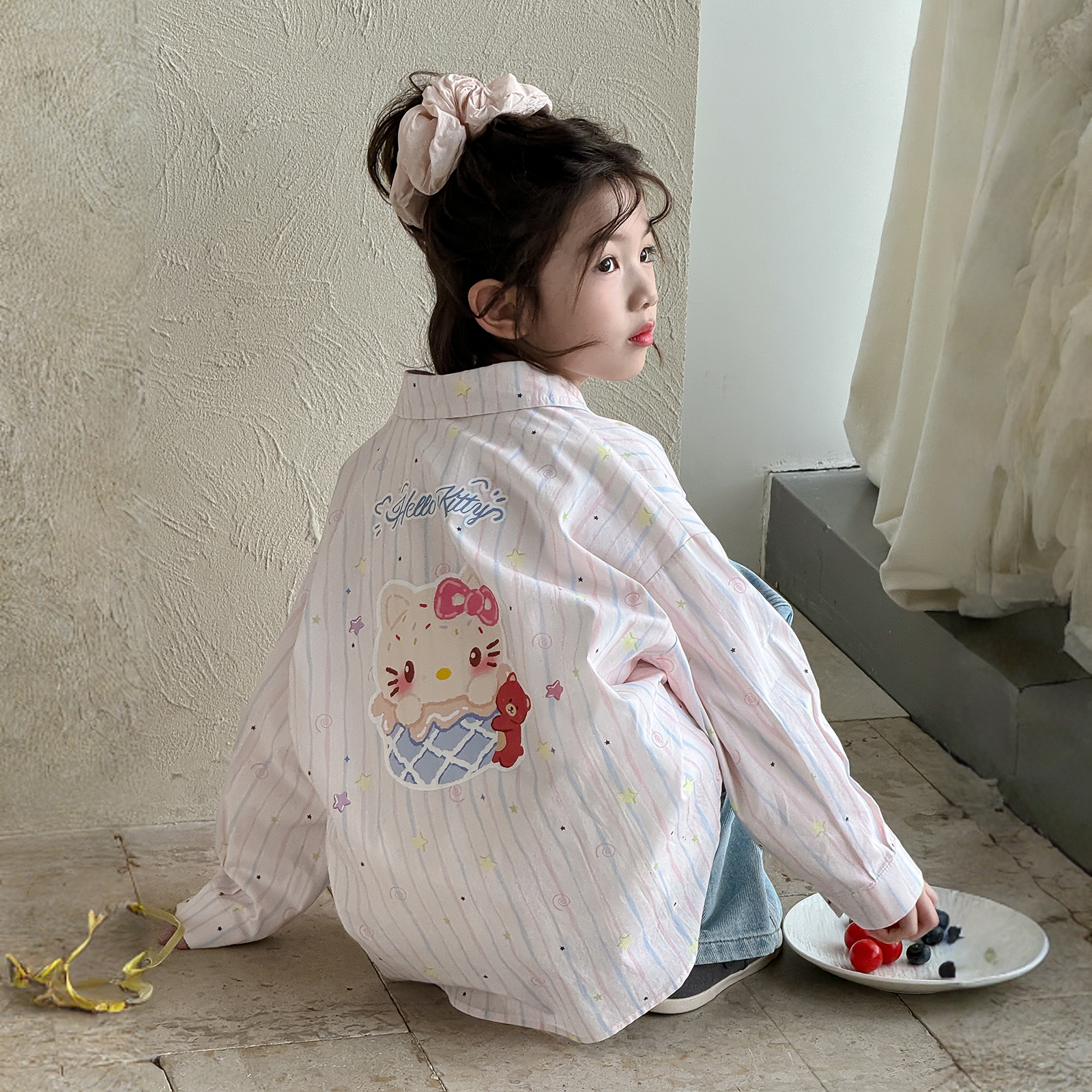 女童衬衫外套春秋款2025新款洋气童装小女孩条纹秋装衬衣儿童衣服