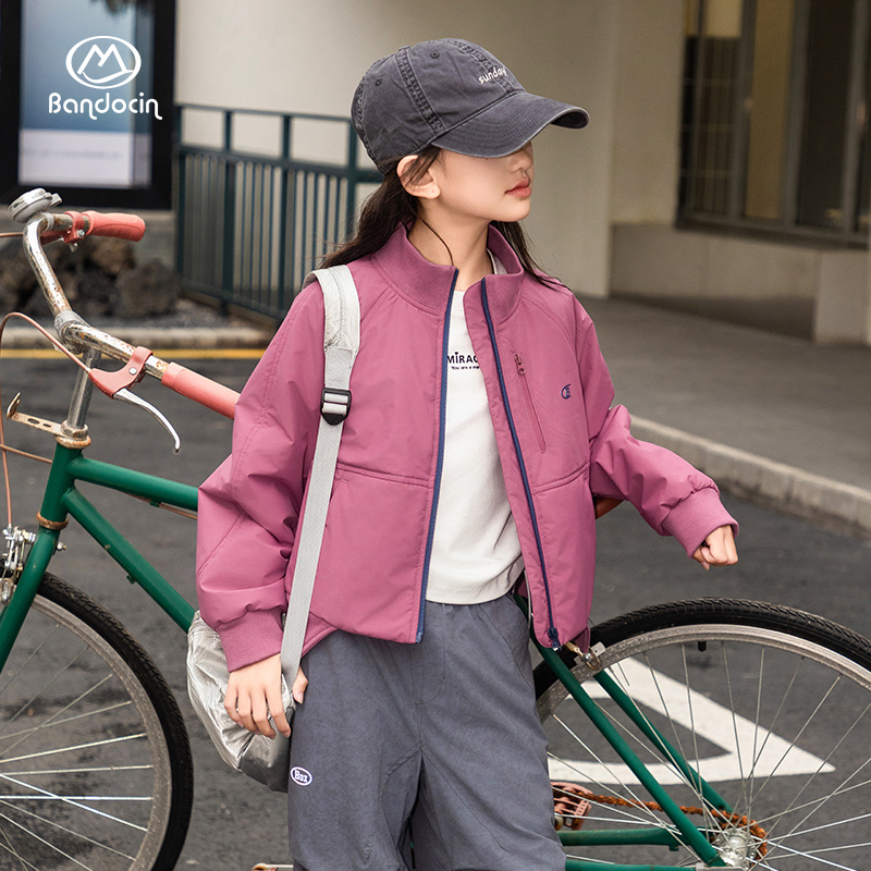 BANDOCIN/半度闲户外休闲轻薄棉服女童春秋防风短款立领温暖外套
