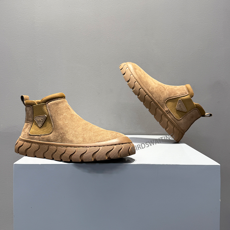 男鞋2025秋冬季新款时尚休闲加绒保暖一脚蹬厚底高帮复古男马丁靴