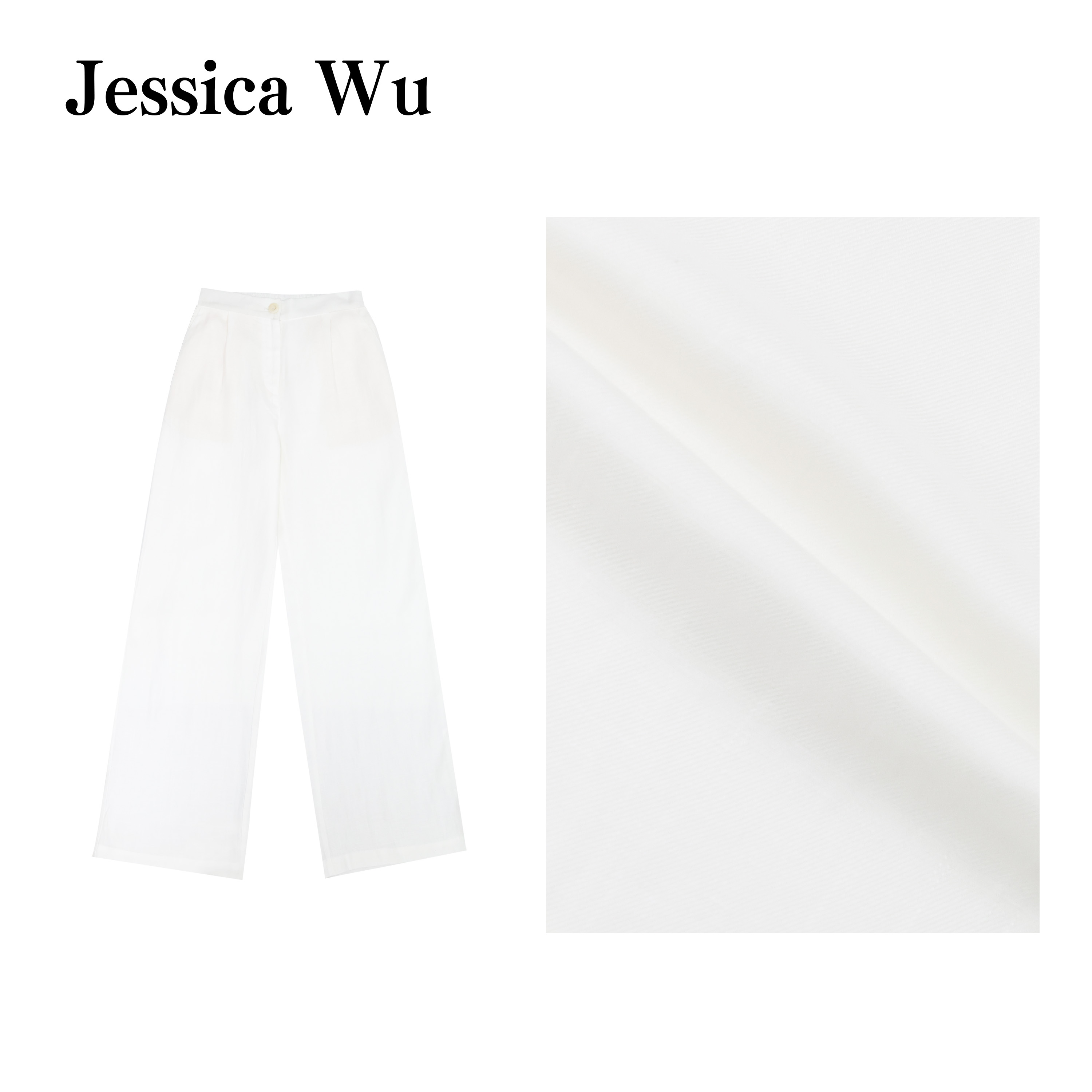 JESSICA WU夏日漫步~老钱松弛感抗皱亚麻透气宽松阔腿裤255903018
