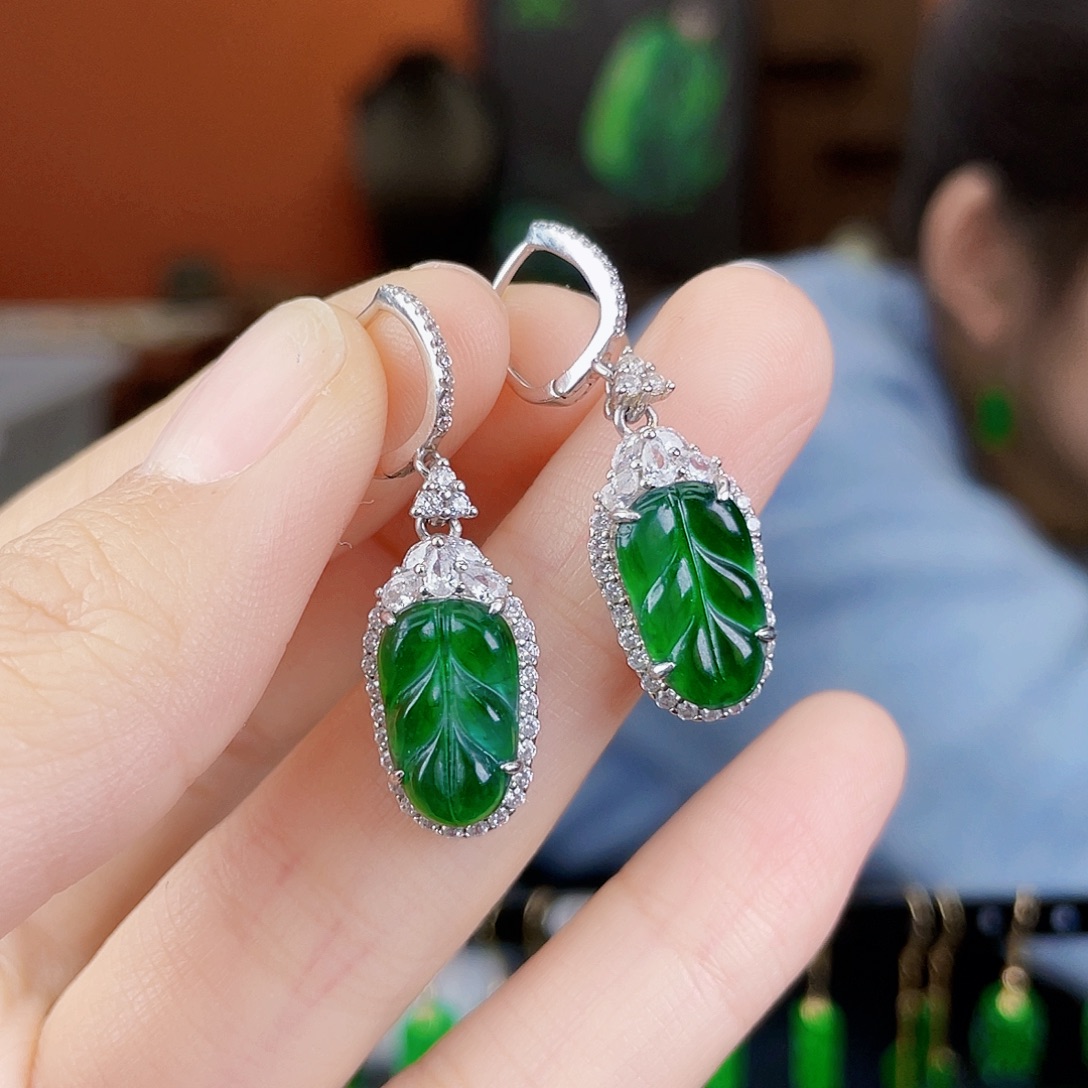 翡翠银S925镶嵌耳饰