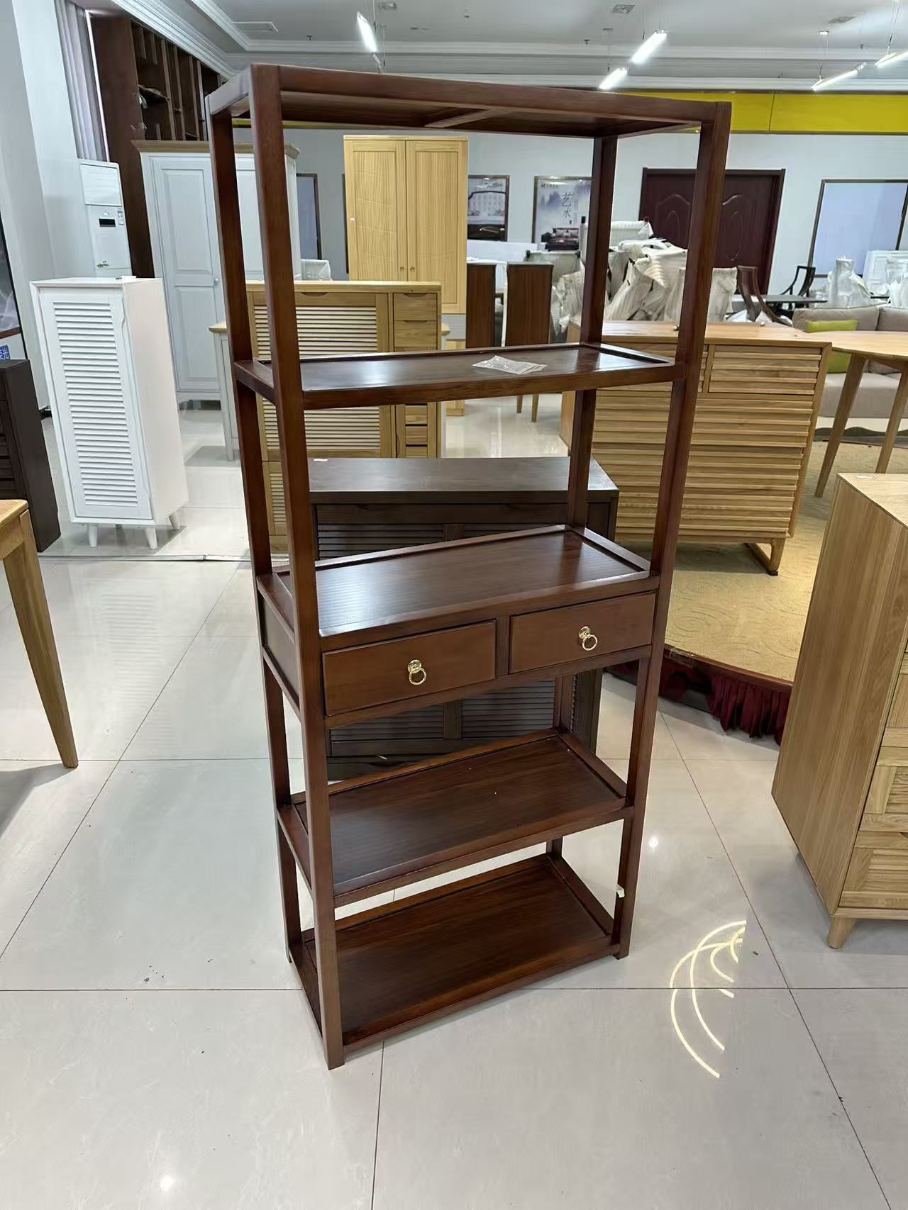 简约中古风置物架书架花架茶水架博古架新中式置物架