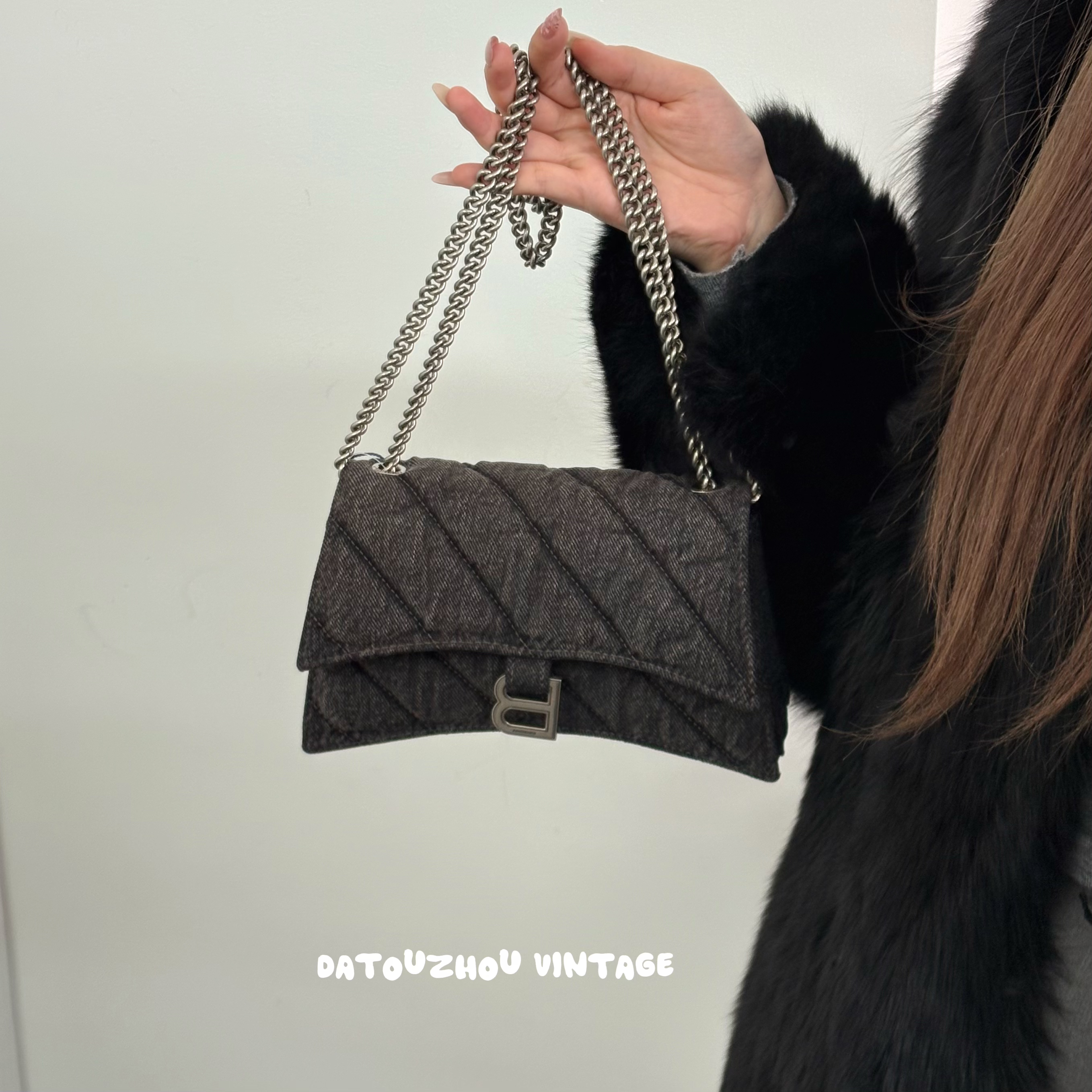 95新 Balenciaga/巴黎世家 黑色单宁crush斜挎包sq