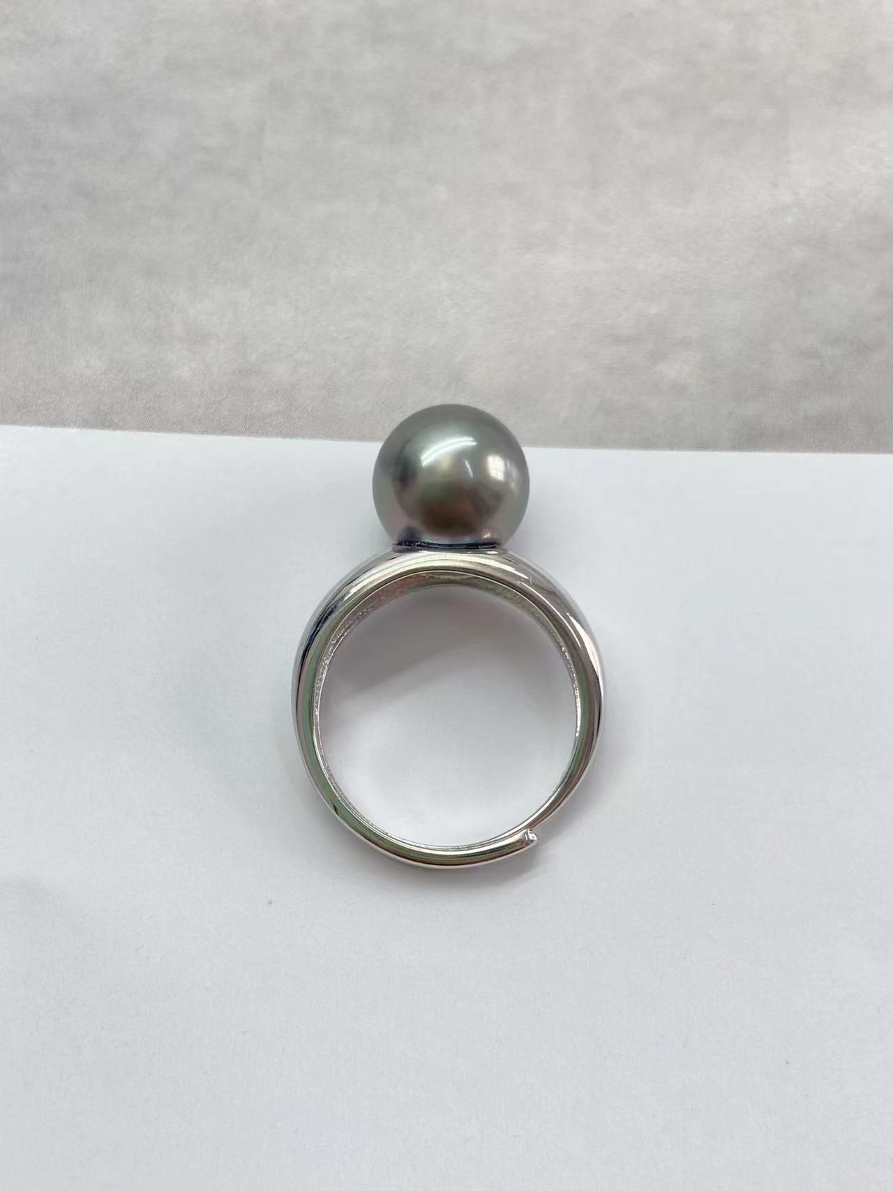 天然海水大溪地珀金灰珍珠裸珠定制经典戒指款式
