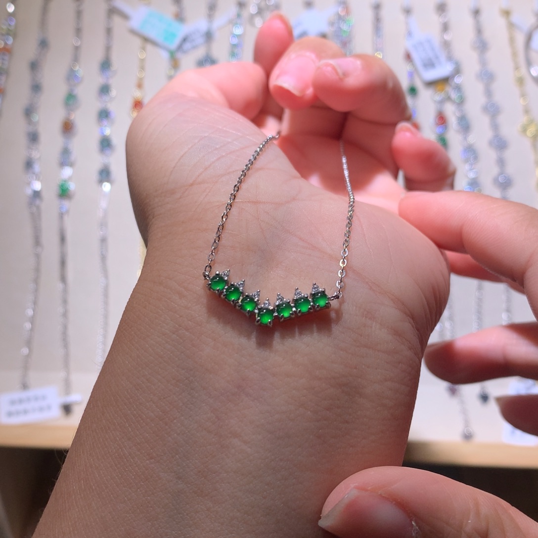 翡翠银S925镶嵌耳饰项链