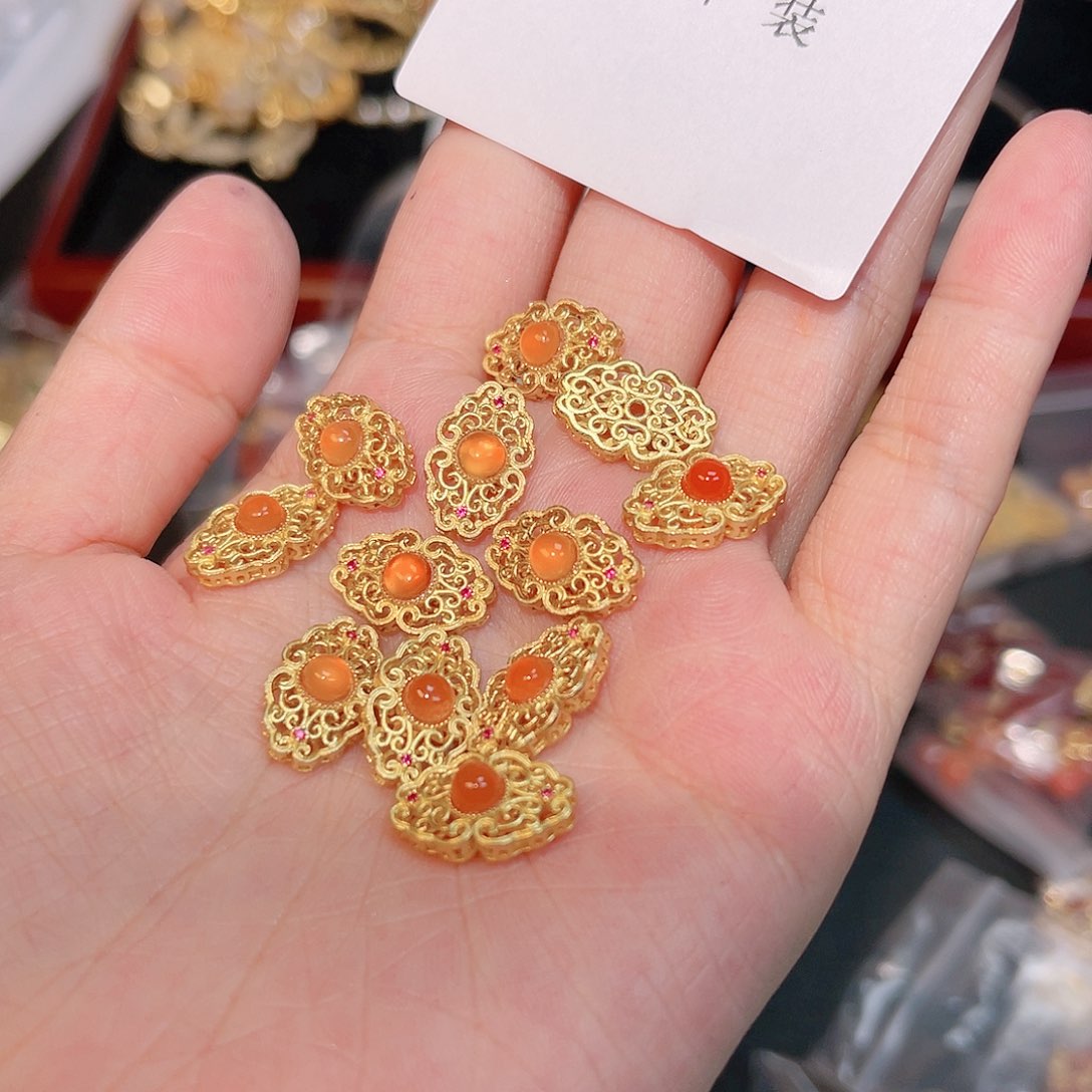 南红玛瑙珠宝半成品银S925镀金镶嵌71