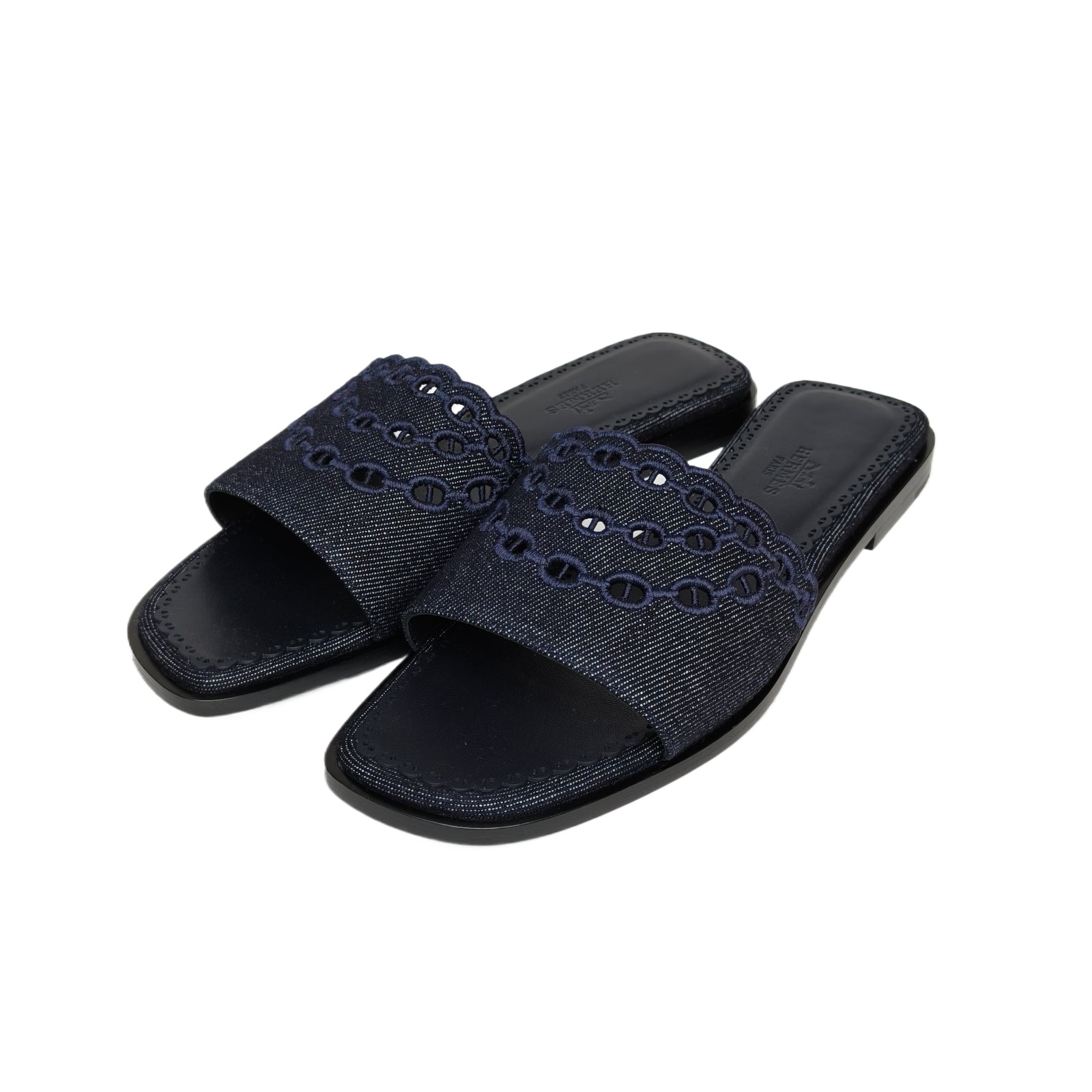 未使用 Hermes/爱马仕 汤/P235907626/蓝色 猪鼻子 平跟拖鞋 37.5